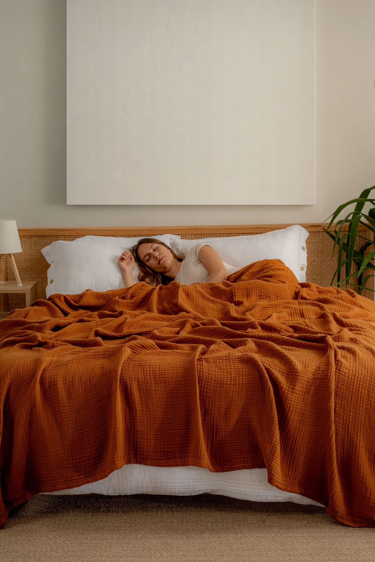 Müslin Yatak Örtüsü Ultra Yumuşak Yüksek Kaliteli 4 Kat Muslin Pike (Tek Kişilik (180x240 cm) - camel