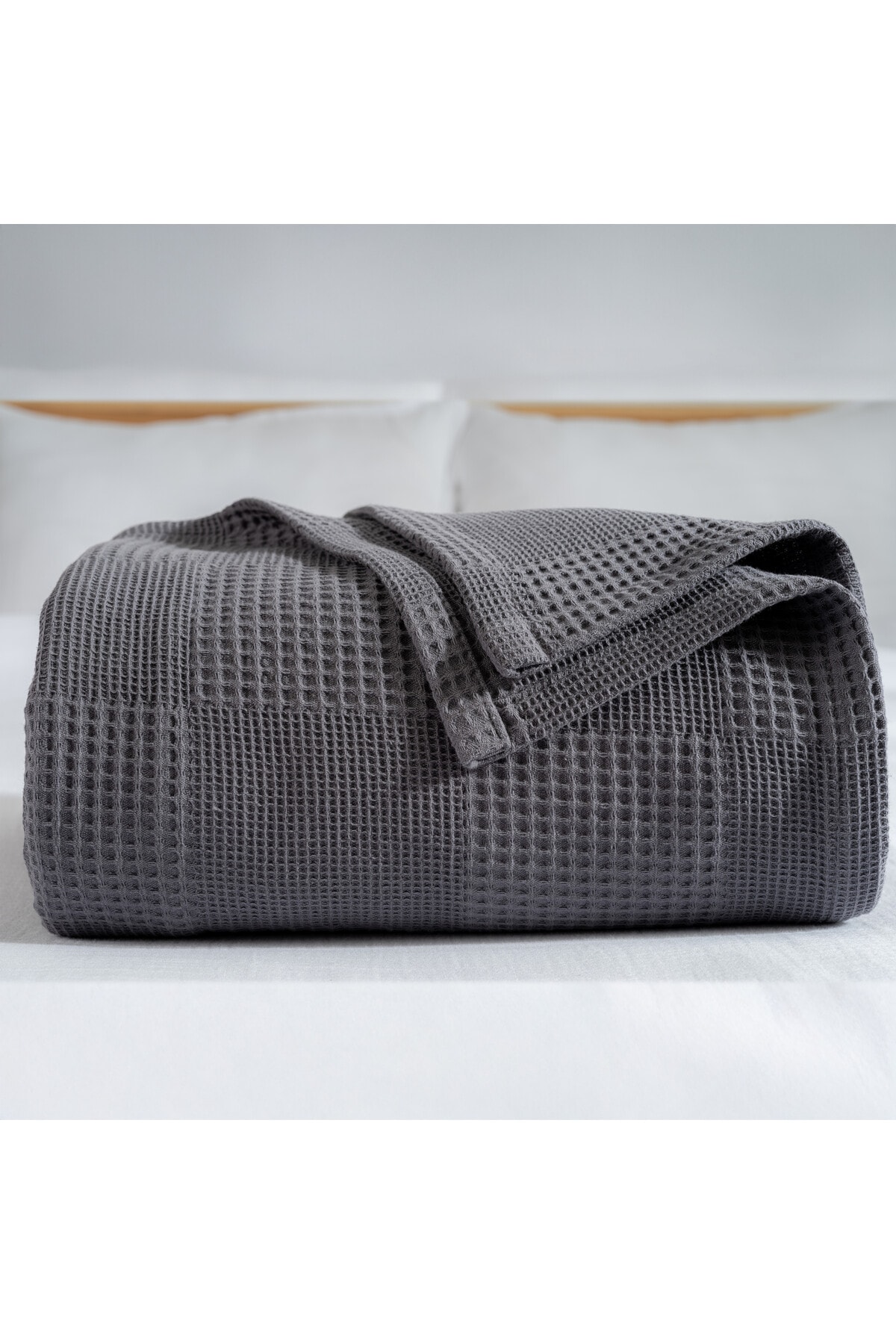 Waffle Pike Yatak Örtüsü Çift Kişilik - %100 Pamuk Hafif 4 Mevsim Kullanım Yüksek Kaliteli Pikeler - koyu gri