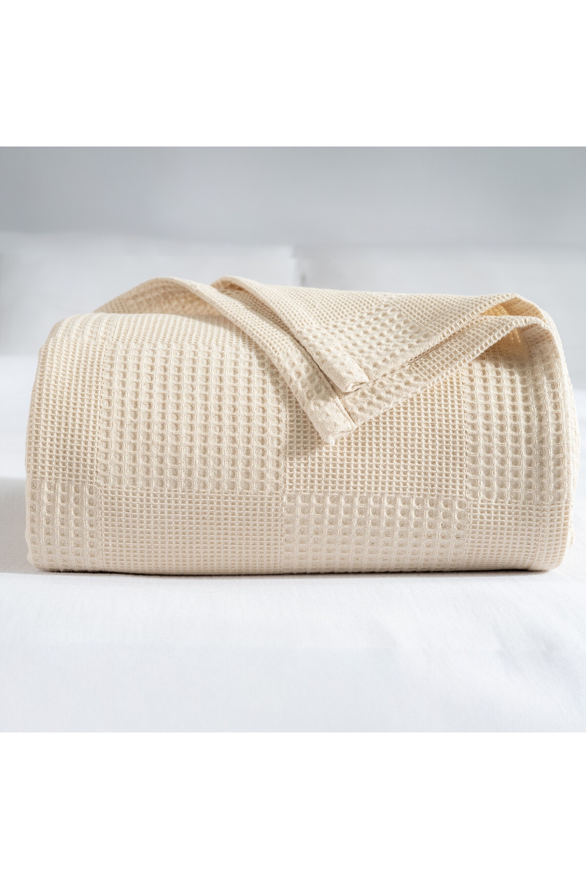 Waffle Pike Yatak Örtüsü Çift Kişilik - %100 Pamuk Hafif 4 Mevsim Kullanım Yüksek Kaliteli Pikeler