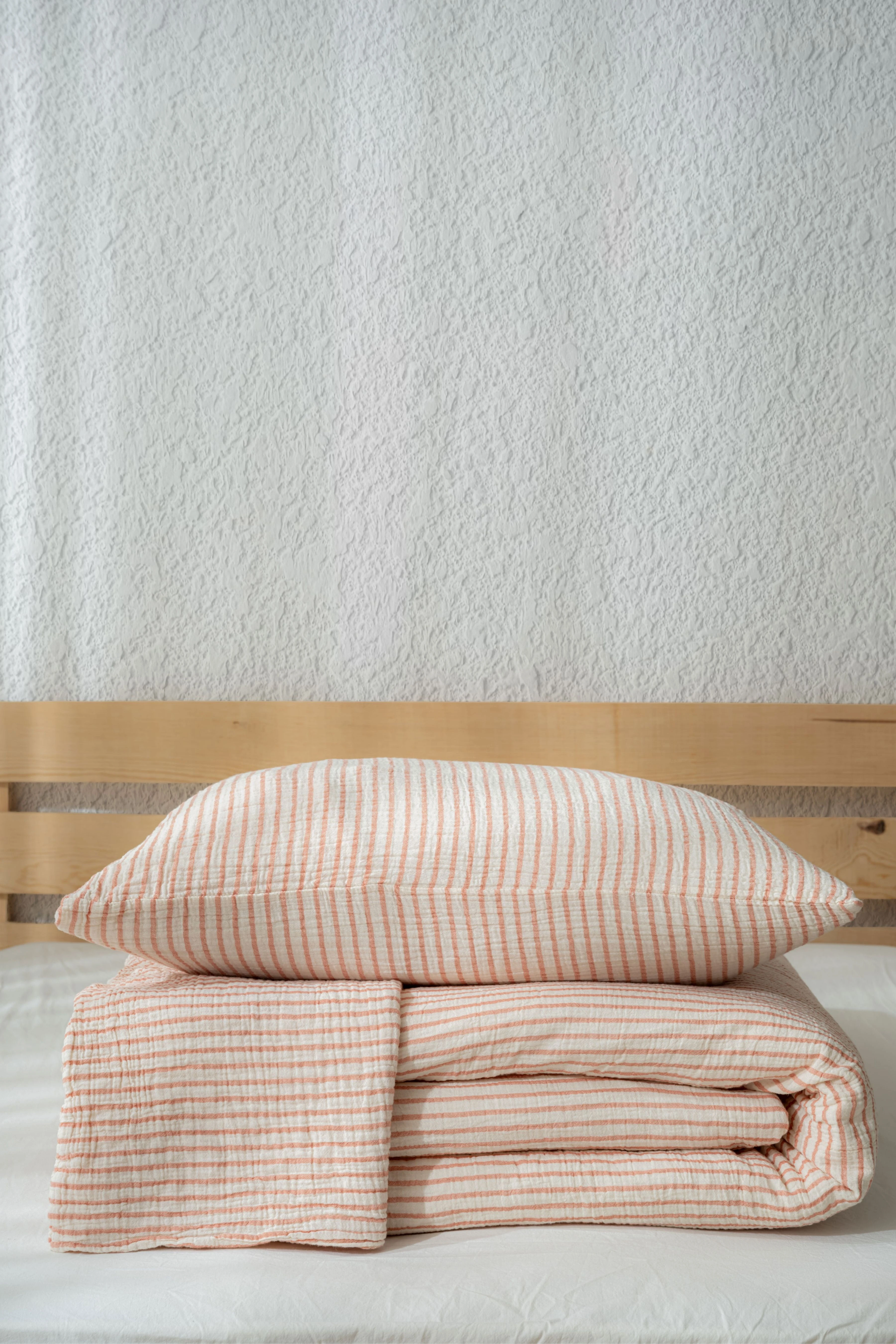 Linea Dört Mevsim Müslin Nevresim Takımı | %100 Pamuk | Bej Kiremit Açık Mavi