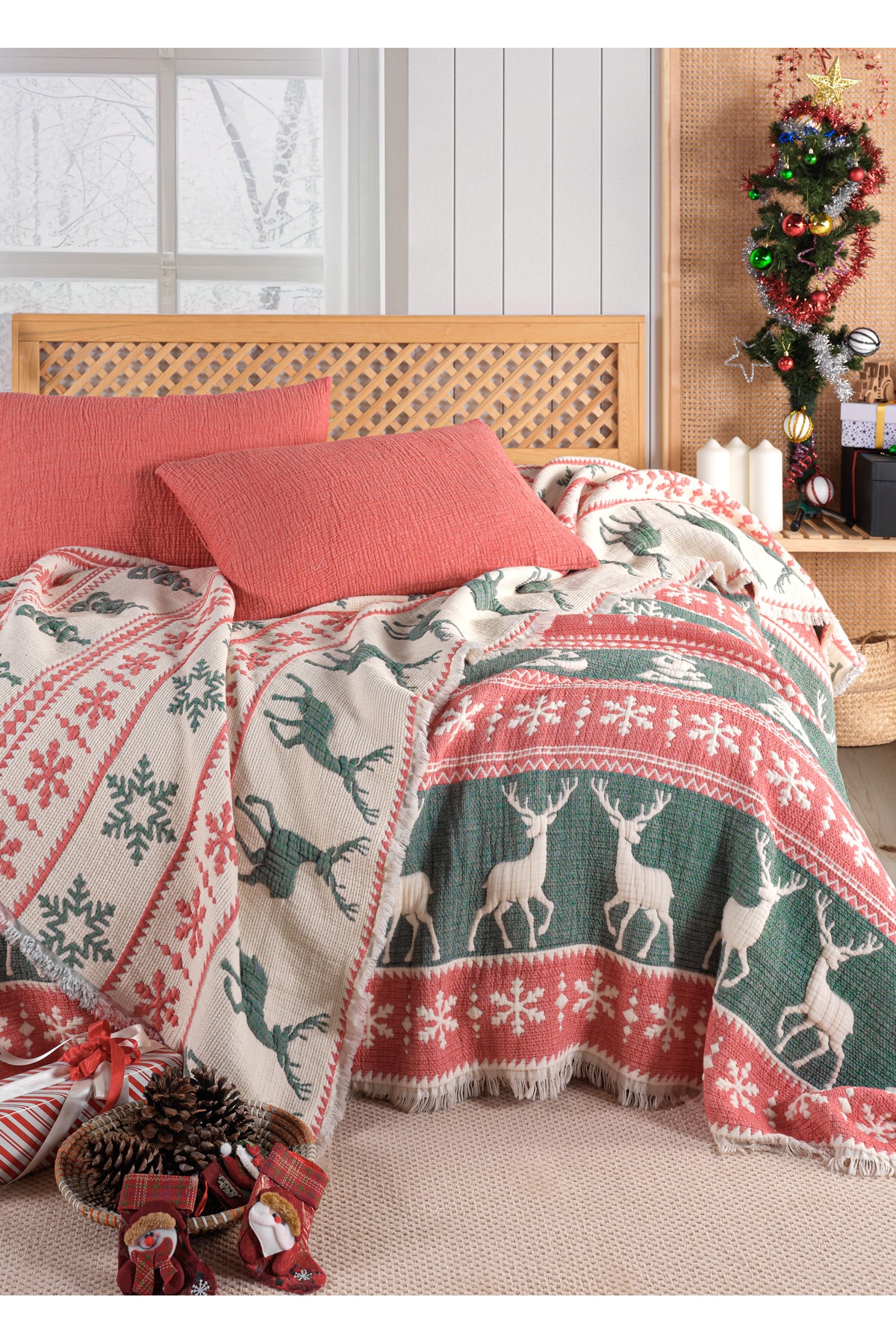 Yılbaşı  Desenli Müslin Kosha Serisi Hybrid Uyku Ürünleri Yorgan 240x260