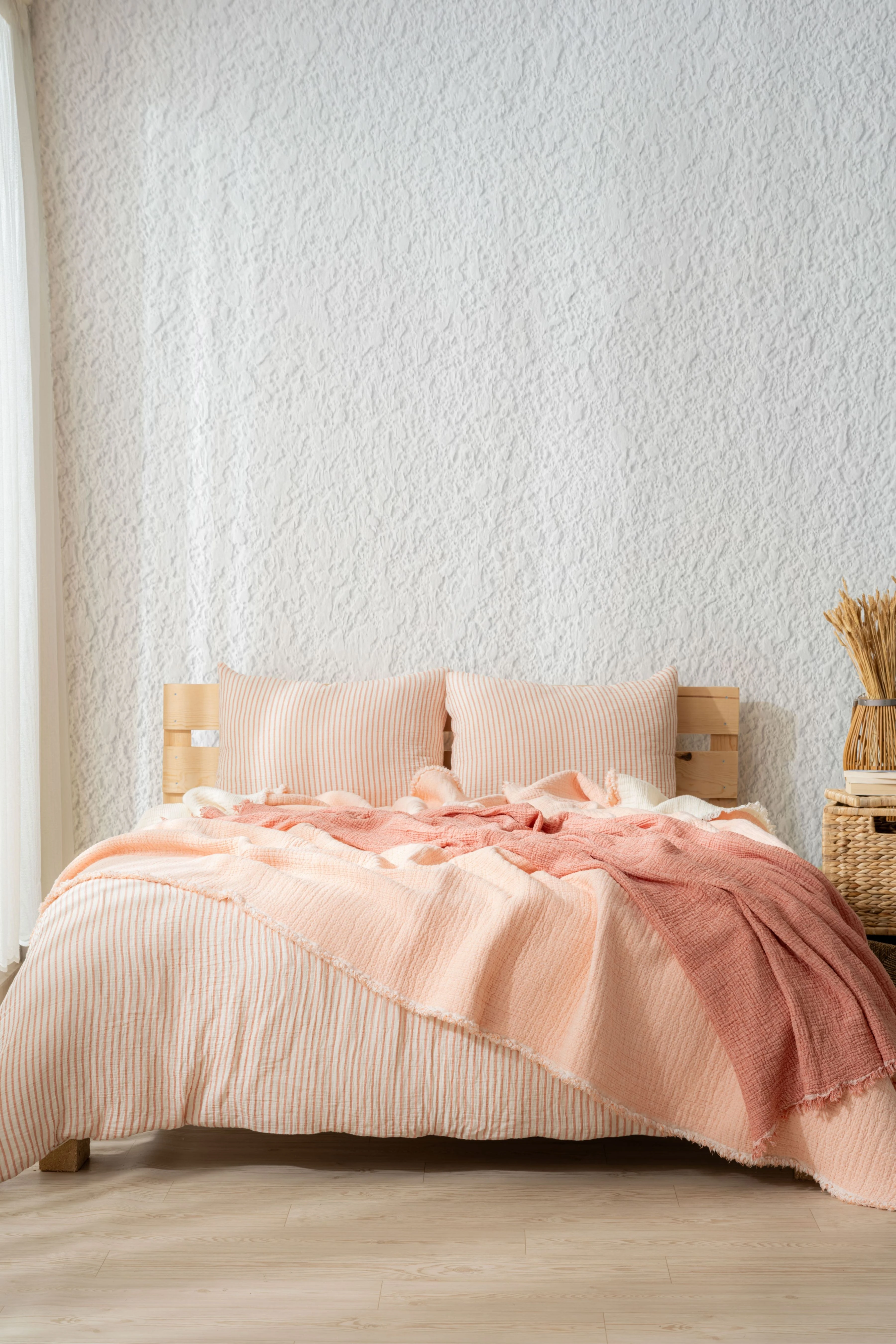 Linea Dört Mevsim Müslin Nevresim Takımı | %100 Pamuk | Bej Kiremit Açık Mavi