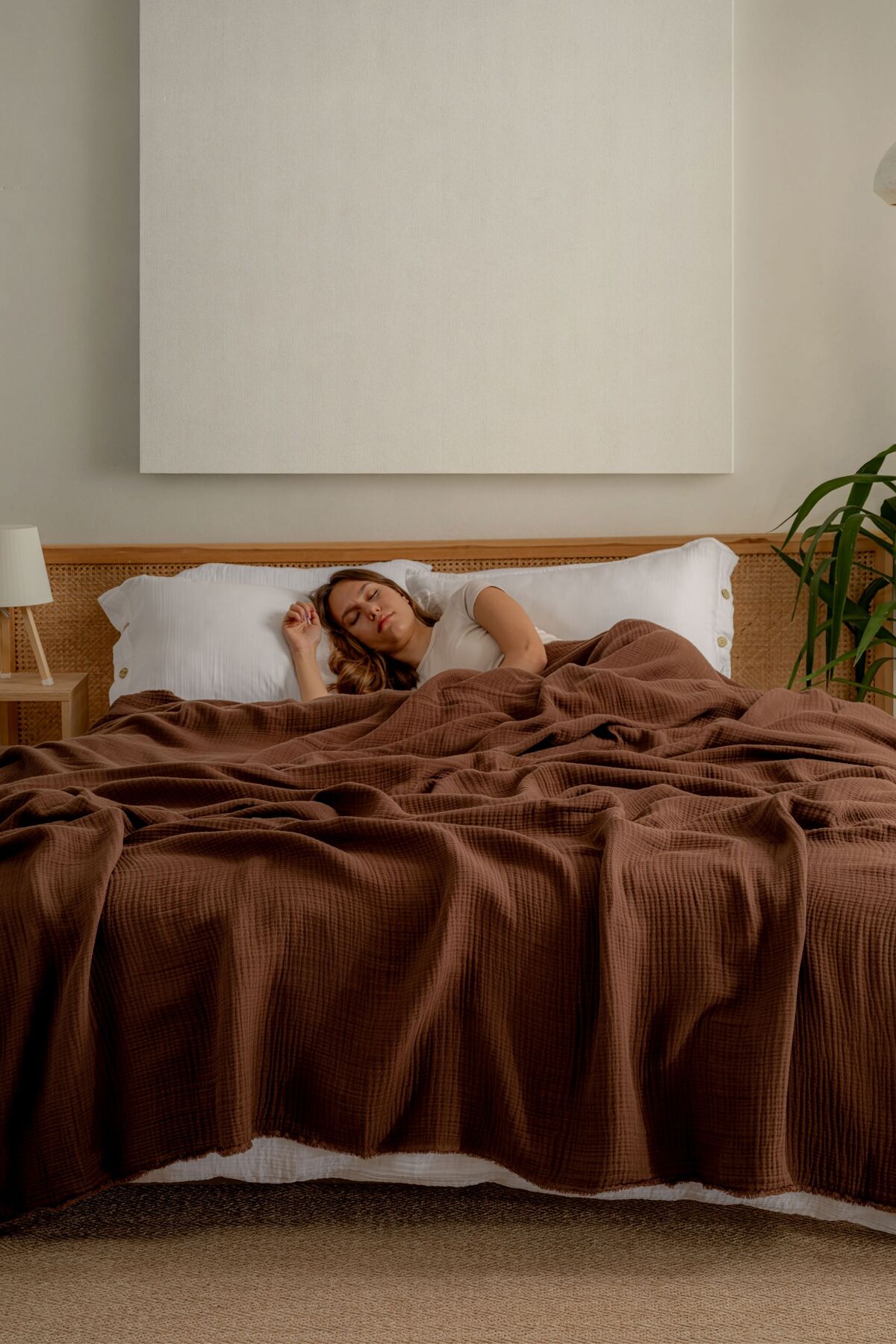 Müslin Yatak Örtüsü Ultra Yumuşak Yüksek Kaliteli 4 Kat Muslin Pike (Tek Kişilik (180x240 cm) - acı kahve