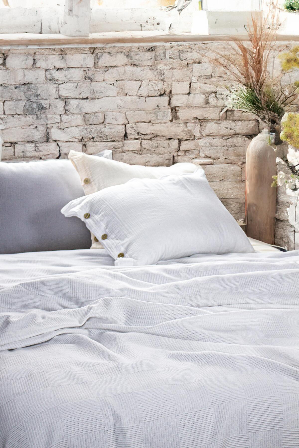 Dama Desenli Yatak Örtüsü Otel Tipi Lüx Pike/tek Kişilik Pike Beyaz 160x220cm