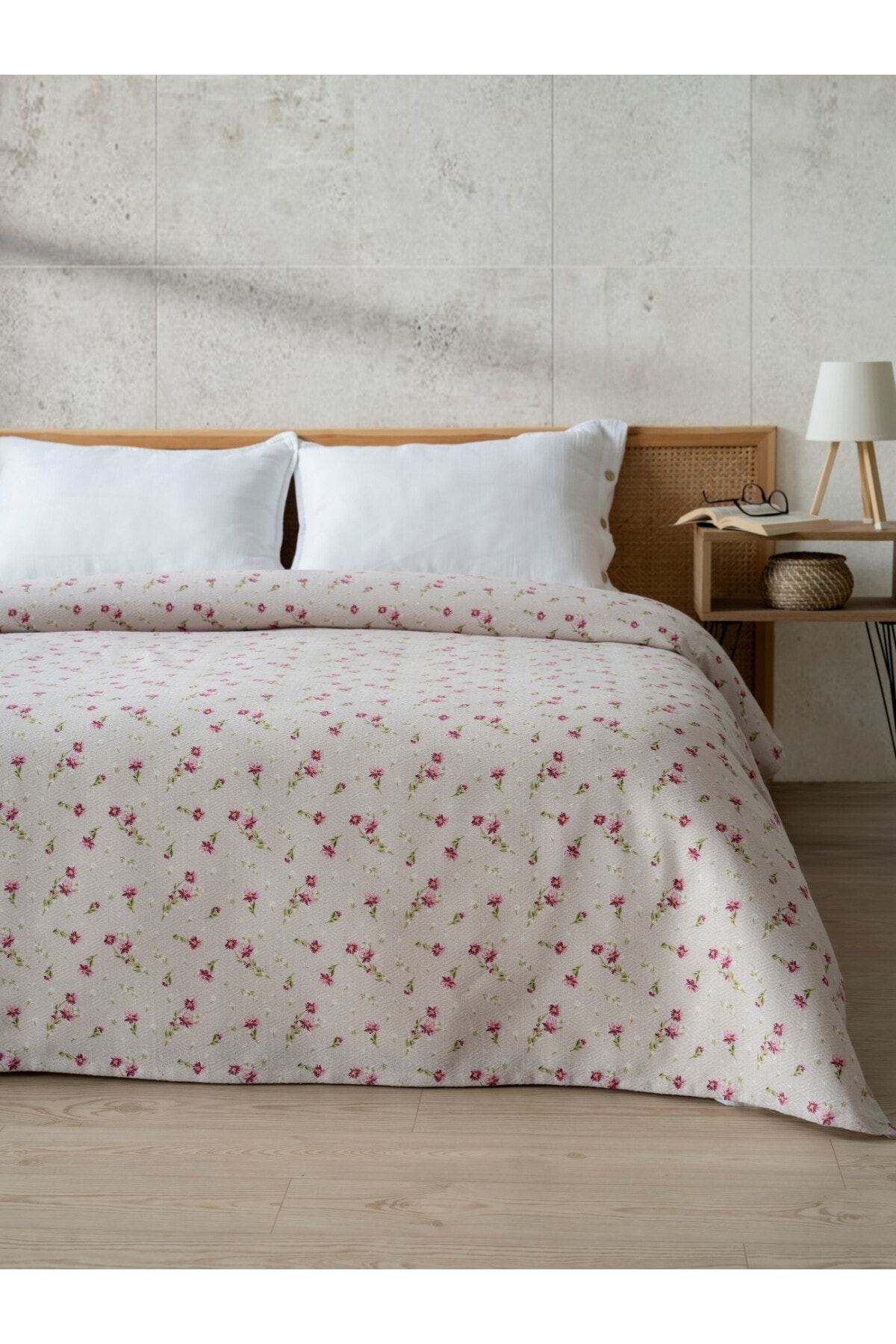 Baskılı Tek Kişlik Pike Yatak Örtüsü -Pamuk,Tek Kişilik Pike 160x240 cm) - pembe