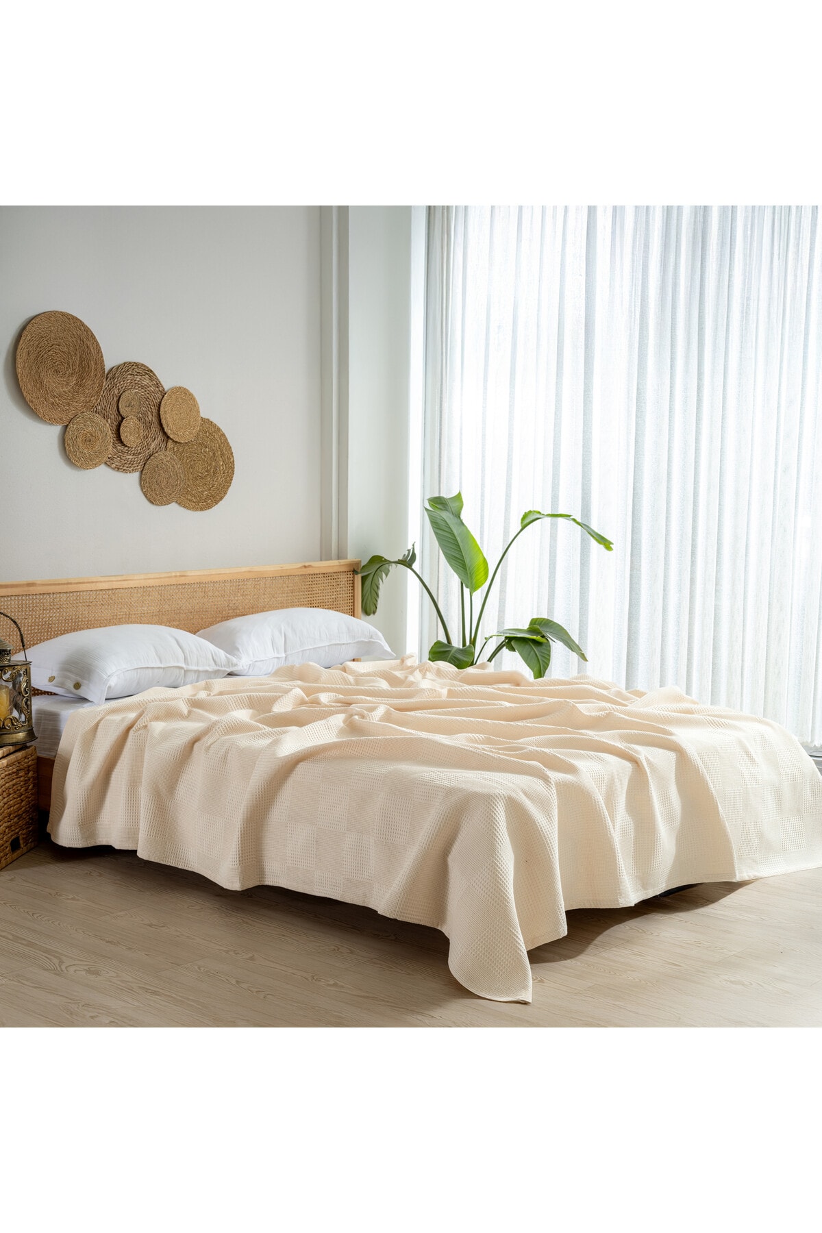 Waffle Pike Yatak Örtüsü Çift Kişilik - %100 Pamuk Hafif 4 Mevsim Kullanım Yüksek Kaliteli Pikeler