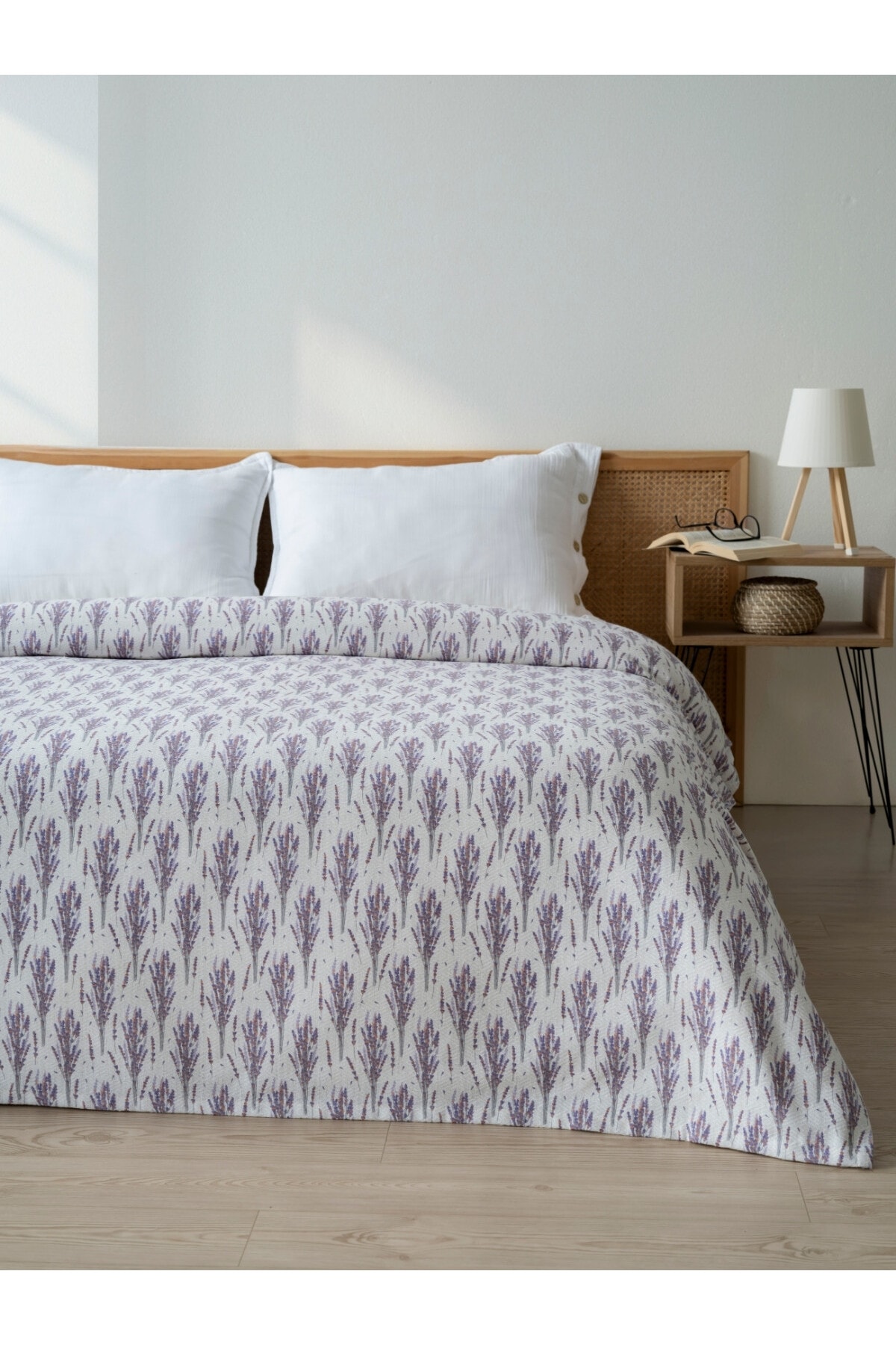 Baskılı Tek Kişlik Pike Yatak Örtüsü -Pamuk,Tek Kişilik Pike 160x240 cm) - mor