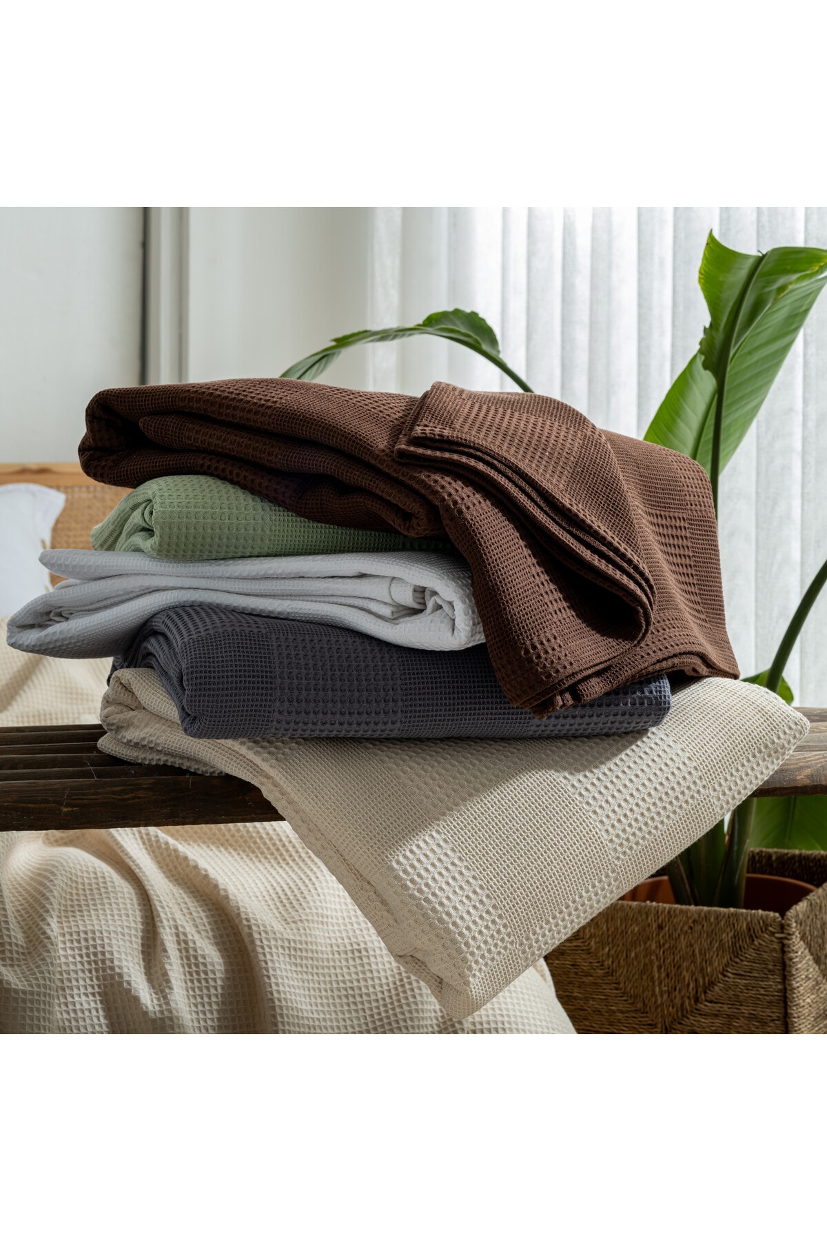 Waffle Pike Yatak Örtüsü Çift Kişilik - %100 Pamuk Hafif 4 Mevsim Kullanım Yüksek Kaliteli Pikeler