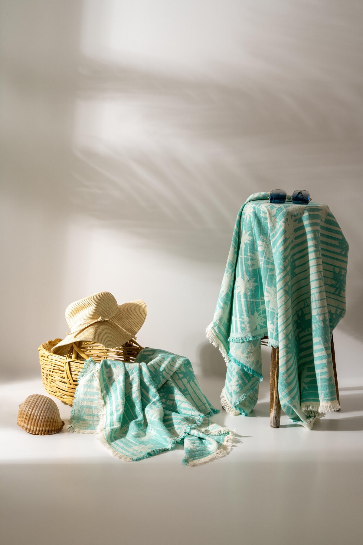 MylasaHome Palmiye Desenli Pamuklu Peştemal 90x150 - turkuaz