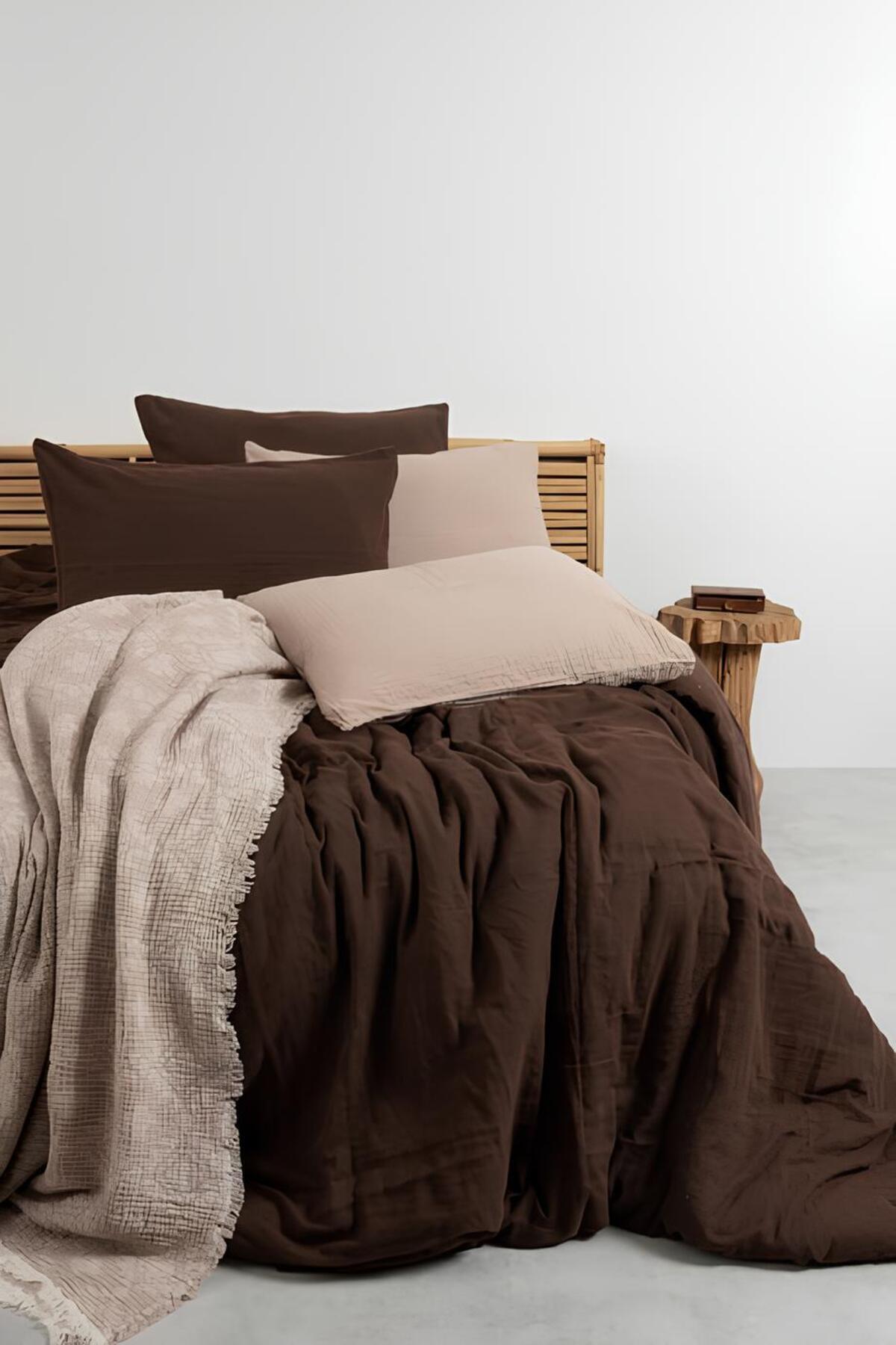 Full Set Müslin Antrasit Nevresim Takımı Çift Kişilik | Nevresim,yastık Kılıfı,düz Çarşaflı |