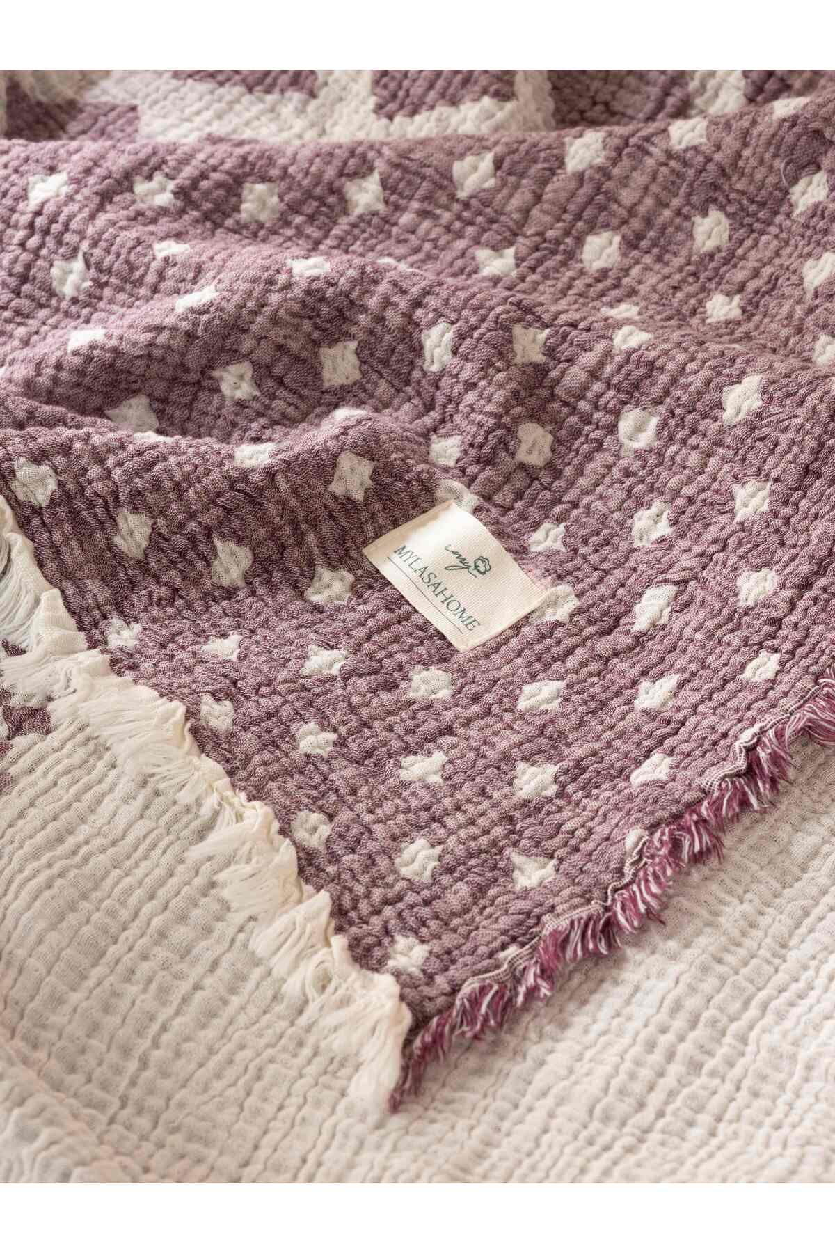 Çift Kişilik Etnik Desenli %100 Organik Pamuk Müslin Yatak Örtüsü