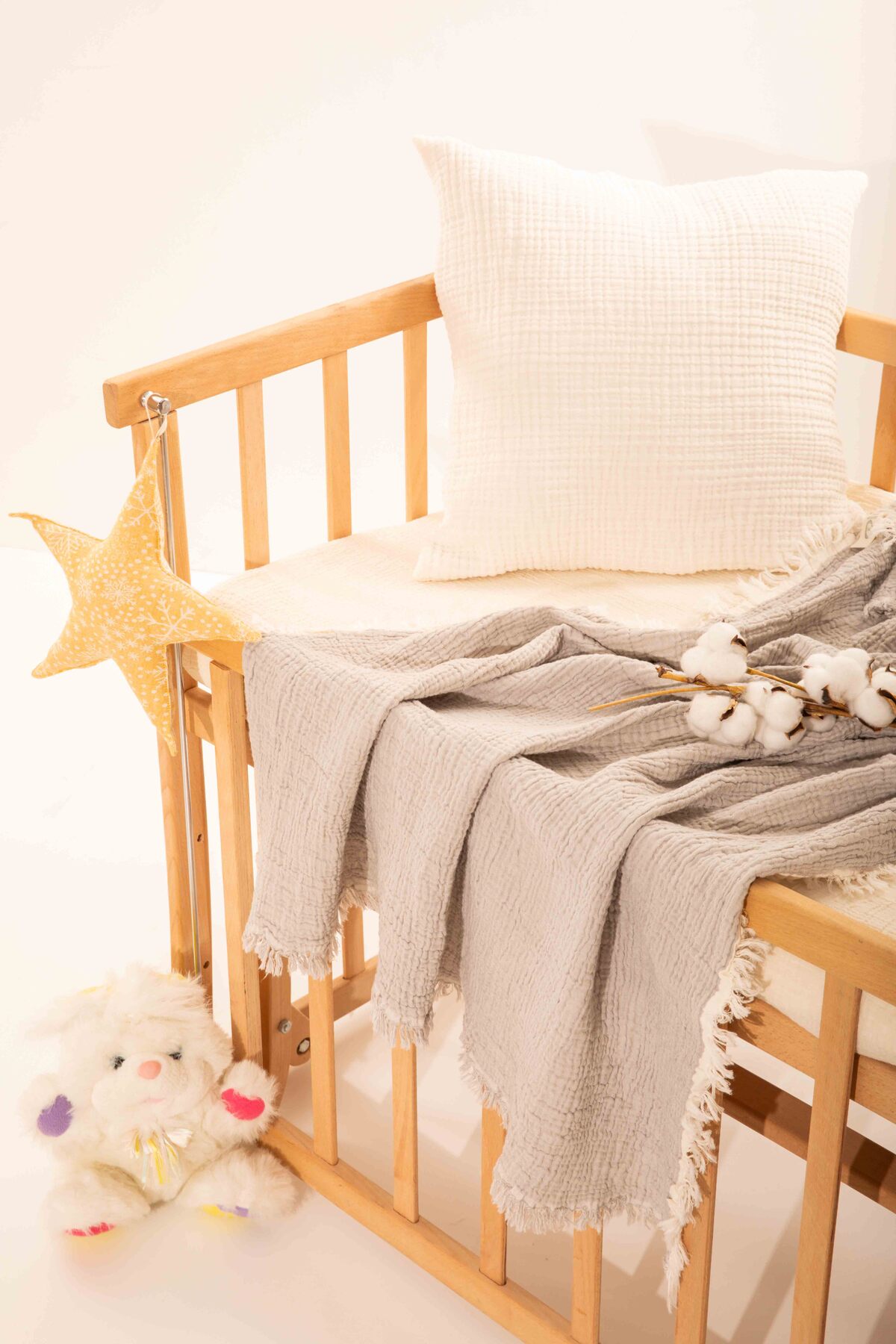 Müslin %100 Doğal Pamuk Gri Bebek Battaniyesi 100x120cm