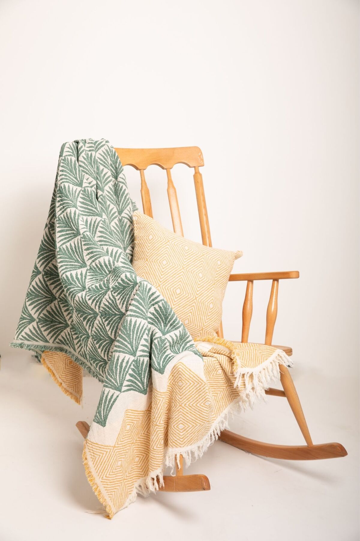 %100 Pamuk Pan Desenli Çok Amaçlı Koltuk Şalı 130 x 170 (Kırlentsiz) - yeşil