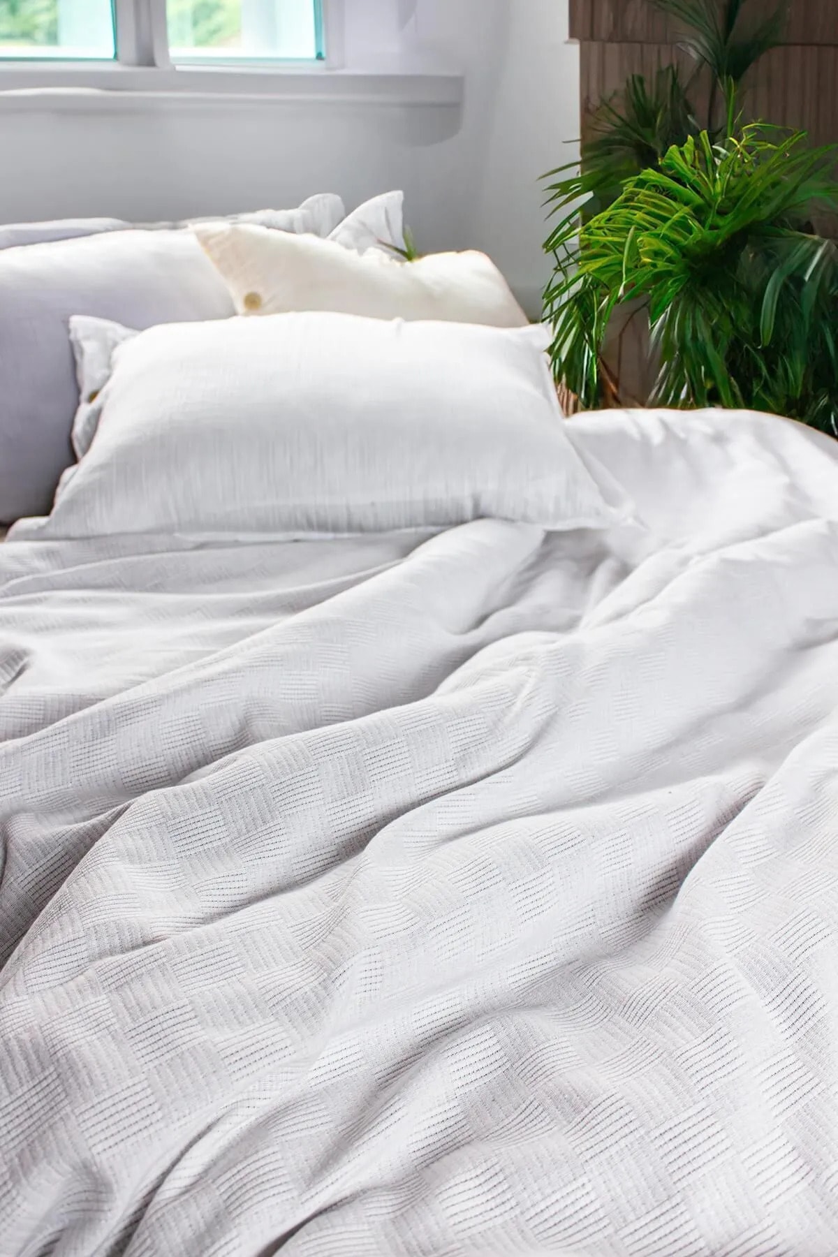 Çift Kişilik Dama Desenli Yatak Örtüsü Otel Tipi Lüx Beyaz Pike 200x220cm