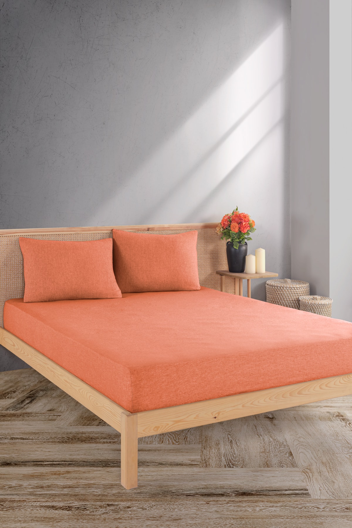 Mylasahome Fitted Çift Kişilik Premium Çarşaf Seti %100pamuk - turuncu