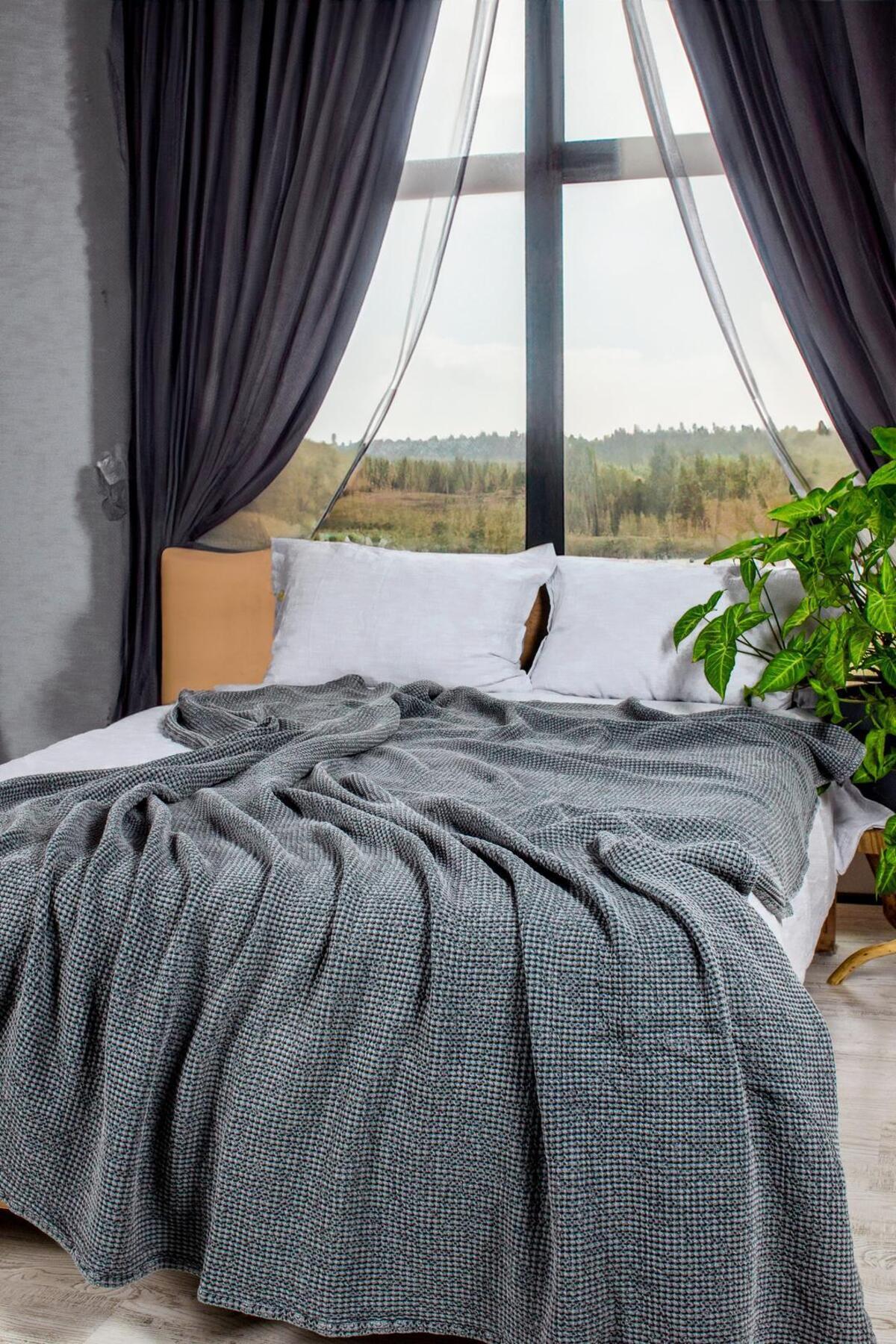 %100 Pamuk Huggy Premium Taşlamalı Pike Çift Kişilik 200 X 230 - antrasit