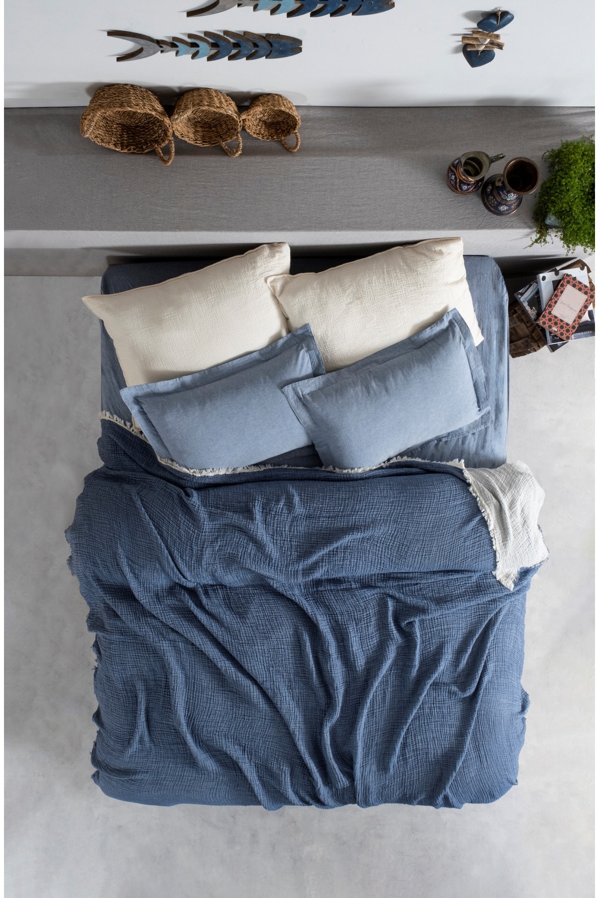 4 Katlı Müslin Yatak Örtüsü Tek Kişilik 160x220cm, Double Face Planets