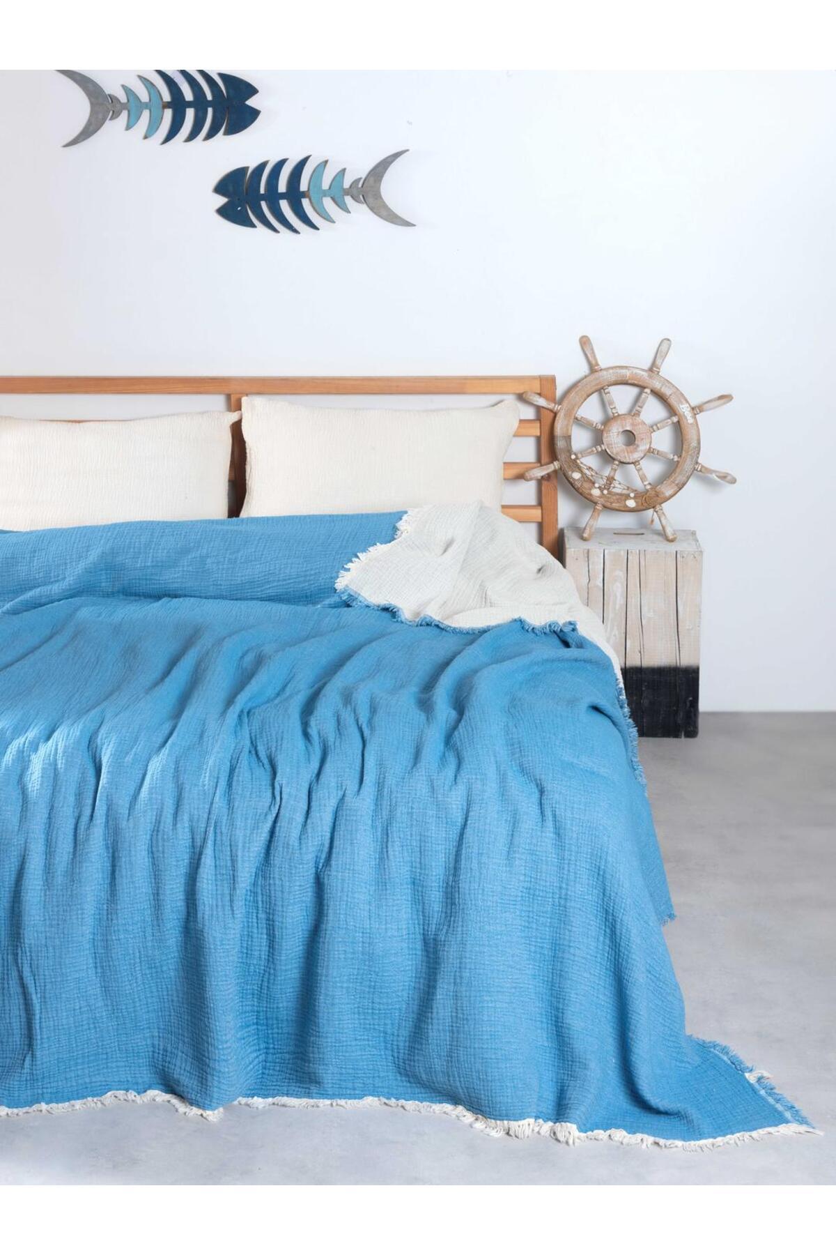 Double Face 4 Katlı Müslin Yatak Örtüsü Çift Kişilik 220x240cm