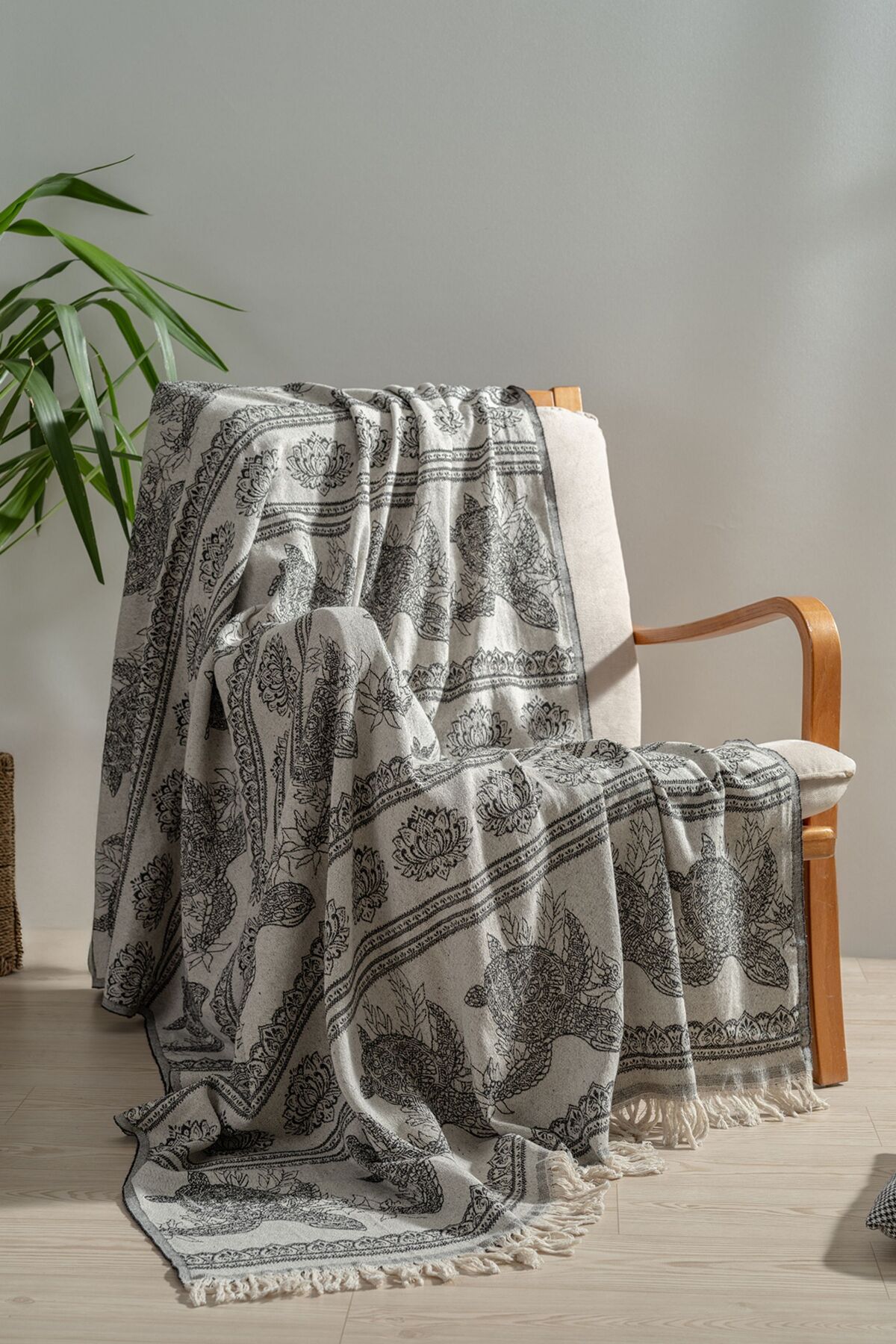 100% Pamuklu Koltuk Şalı TV Battaniyesi,130x170 cm Yüksek Kaliteli Pamuklu Kumaş - siyah-caretta