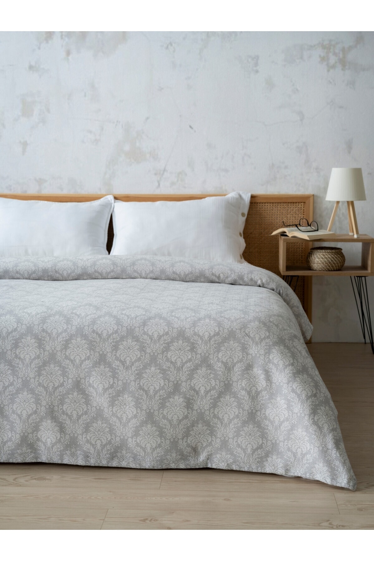 Baskılı Tek Kişlik Pike Yatak Örtüsü -Pamuk,Tek Kişilik Pike 160x240 cm) - gri