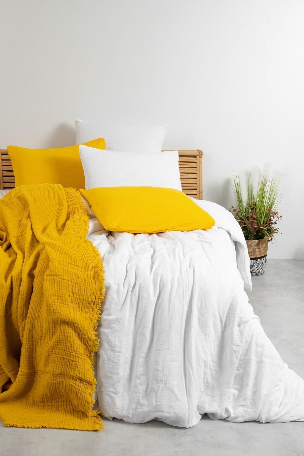 Müslin Antrasit Çift Kişilik Nevresim Seti | Nevresim,yastık Kılıfı,lastikli Çarşaflı | - beyaz