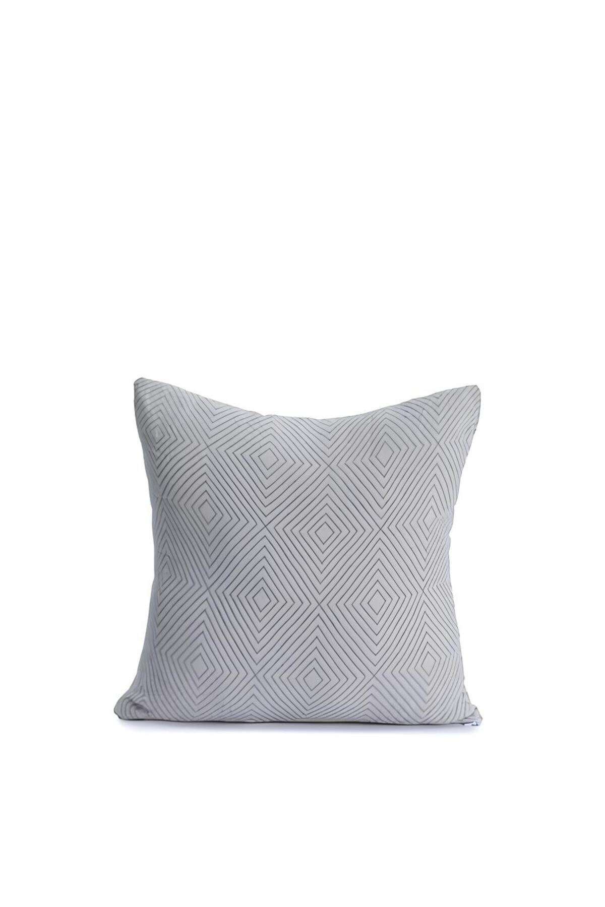 Pan %100 Pamuklu Fermuarlı Dekoratif Kırlent Kılıfı 45x45 - açık gri