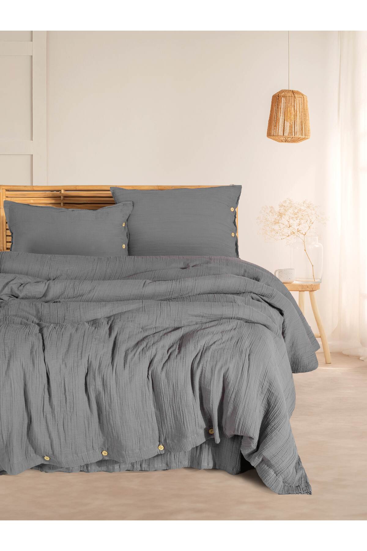 Cloudy Mood Müslin Tek Kişilik Nevresim Takımı | Nevresim,yastık Kılıfı,düz Çarşaflı | - antrasit