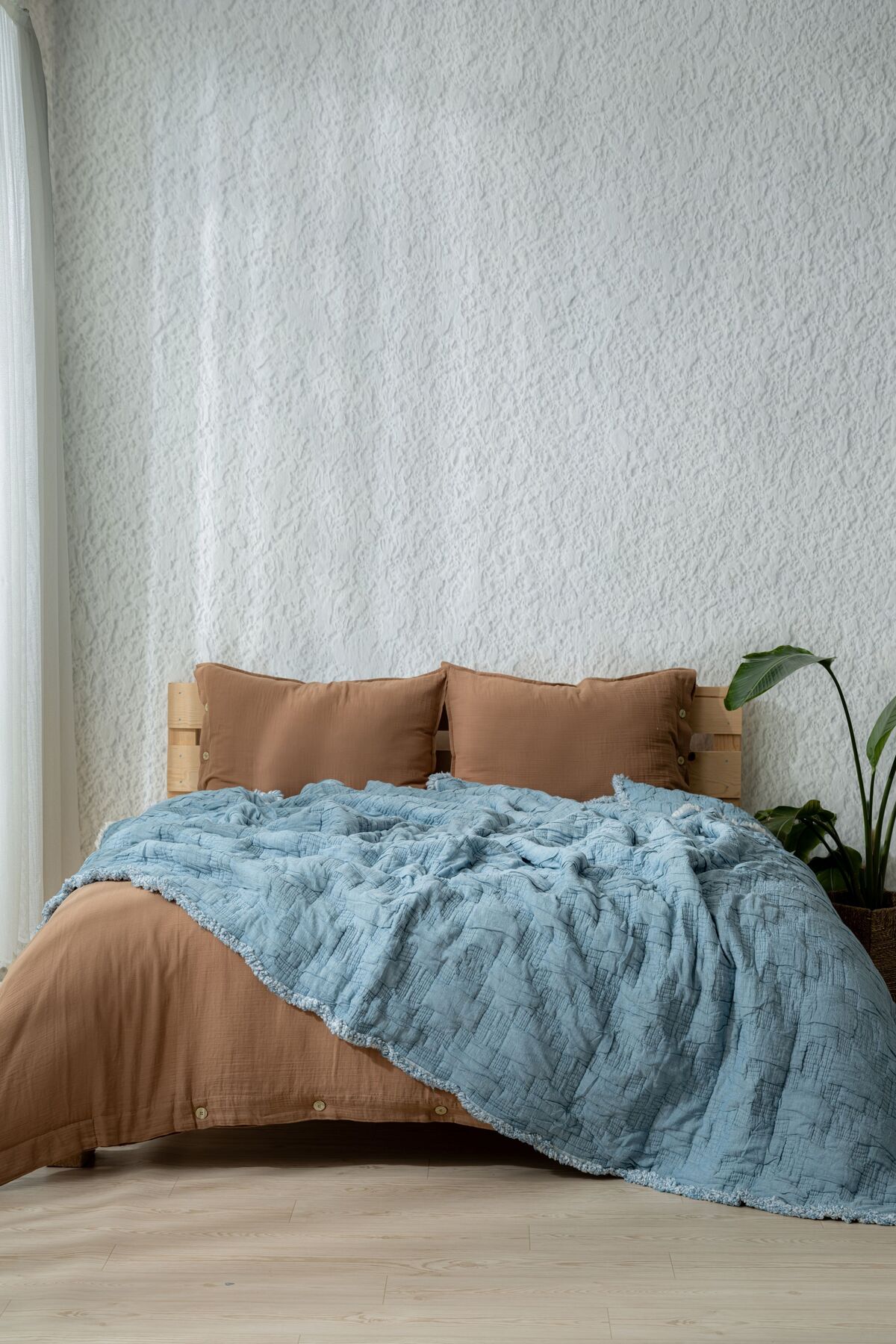 Müslin 7 Katlı Tera Serisi Yorgan Çift Kişilik (Petrol,Hardal,GüL Kurusu, Battal Boy 240x260 cm) - petrol