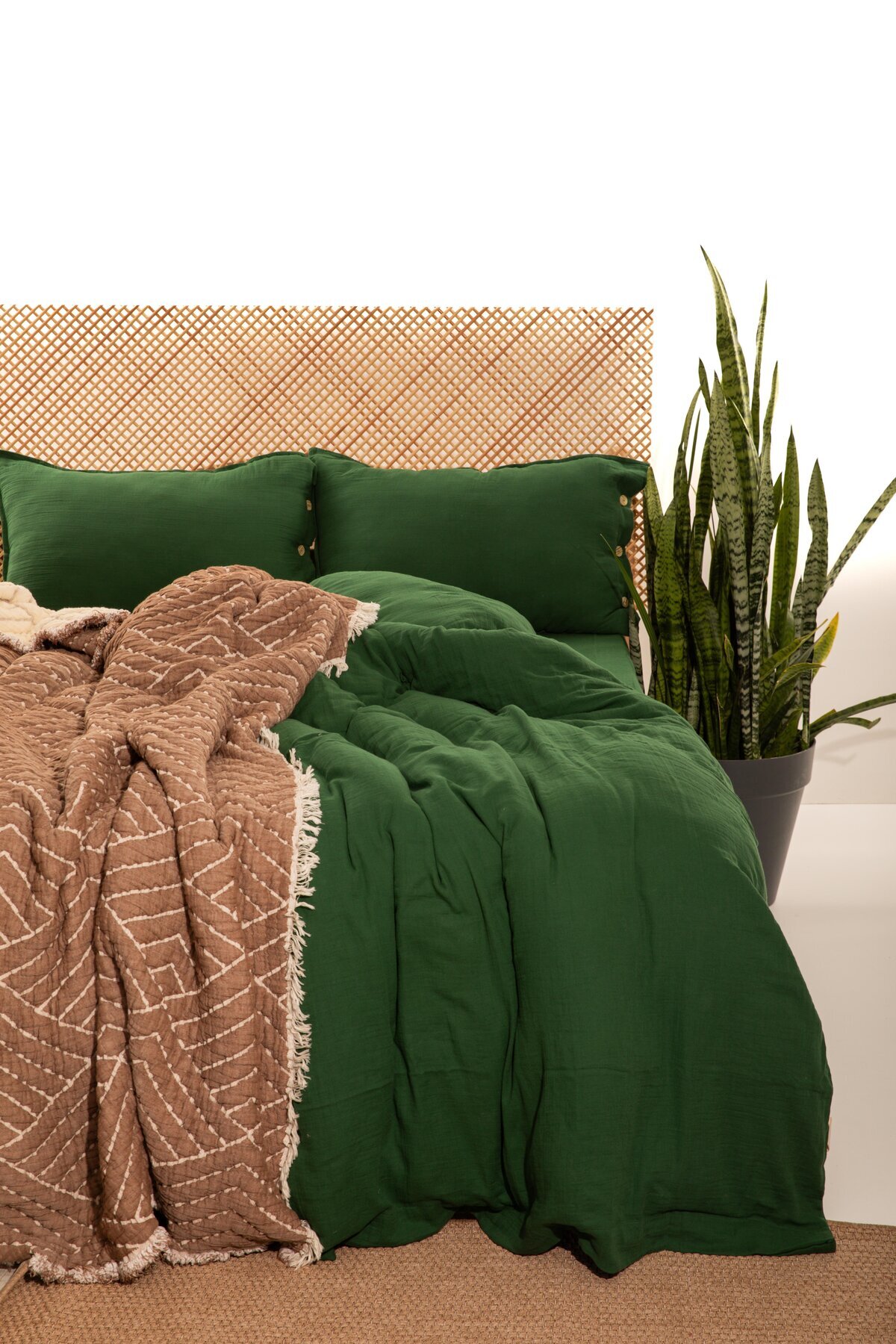 Cloudy Mood Müslin Tek Kişilik Nevresim Takımı | Nevresim,yastık Kılıfı,düz Çarşaflı | - koyu yeşil