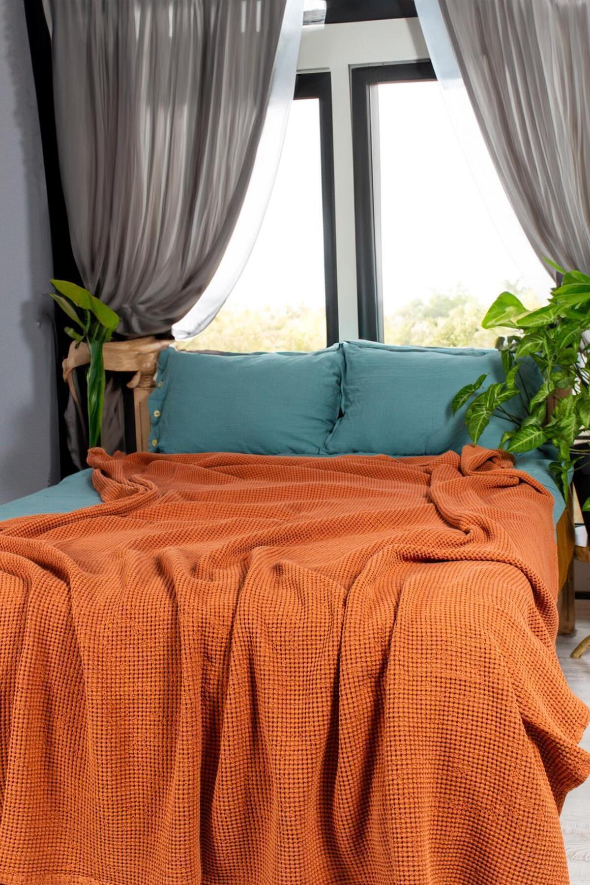 %100 Pamuk Huggy Premium Taşlamalı Pike Çift Kişilik 200 X 230 - kiremit