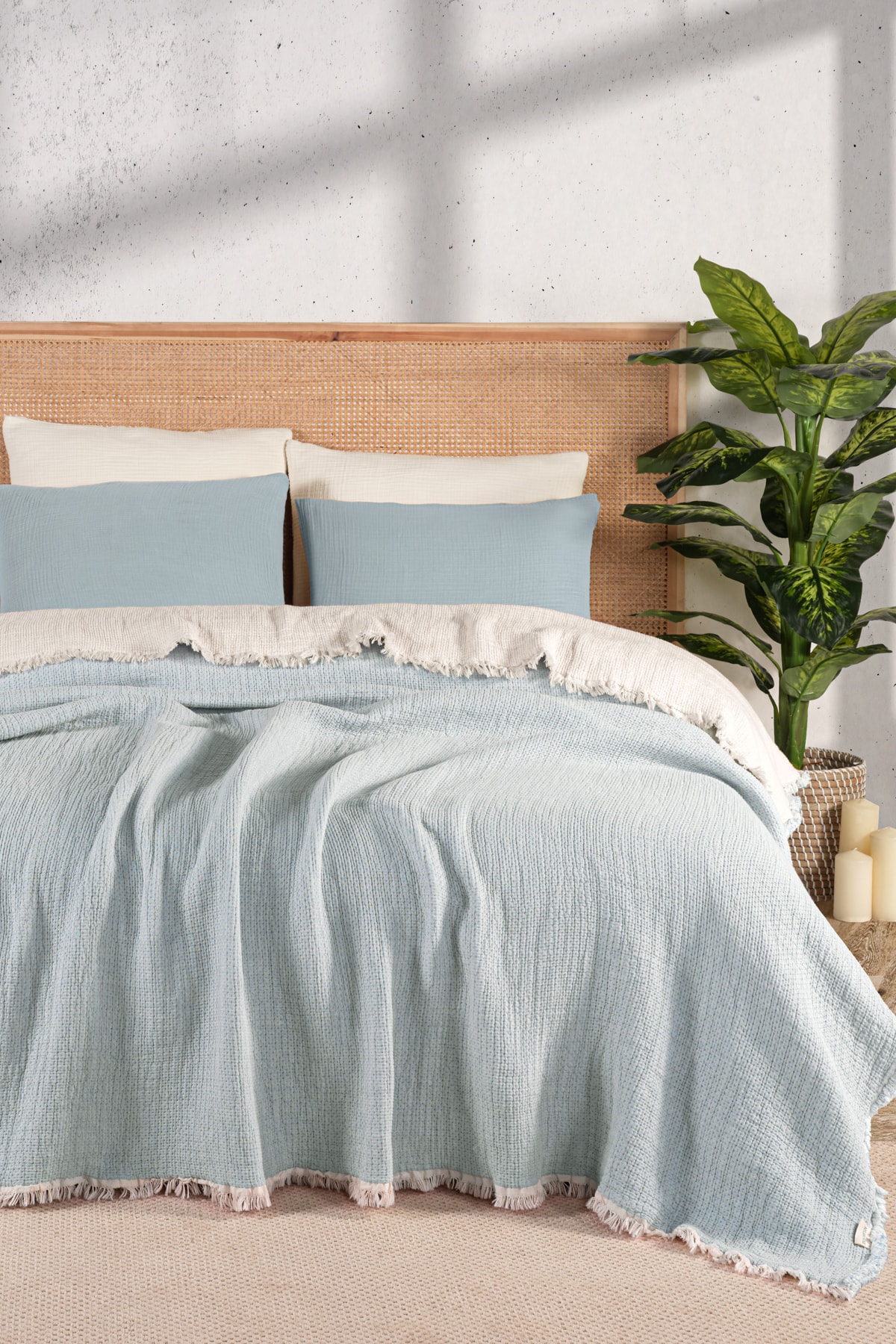 Mylasahome Müslin Kosha Serisi Hybrid Uyku Ürünleri Yorgan 240x260cm Mavi