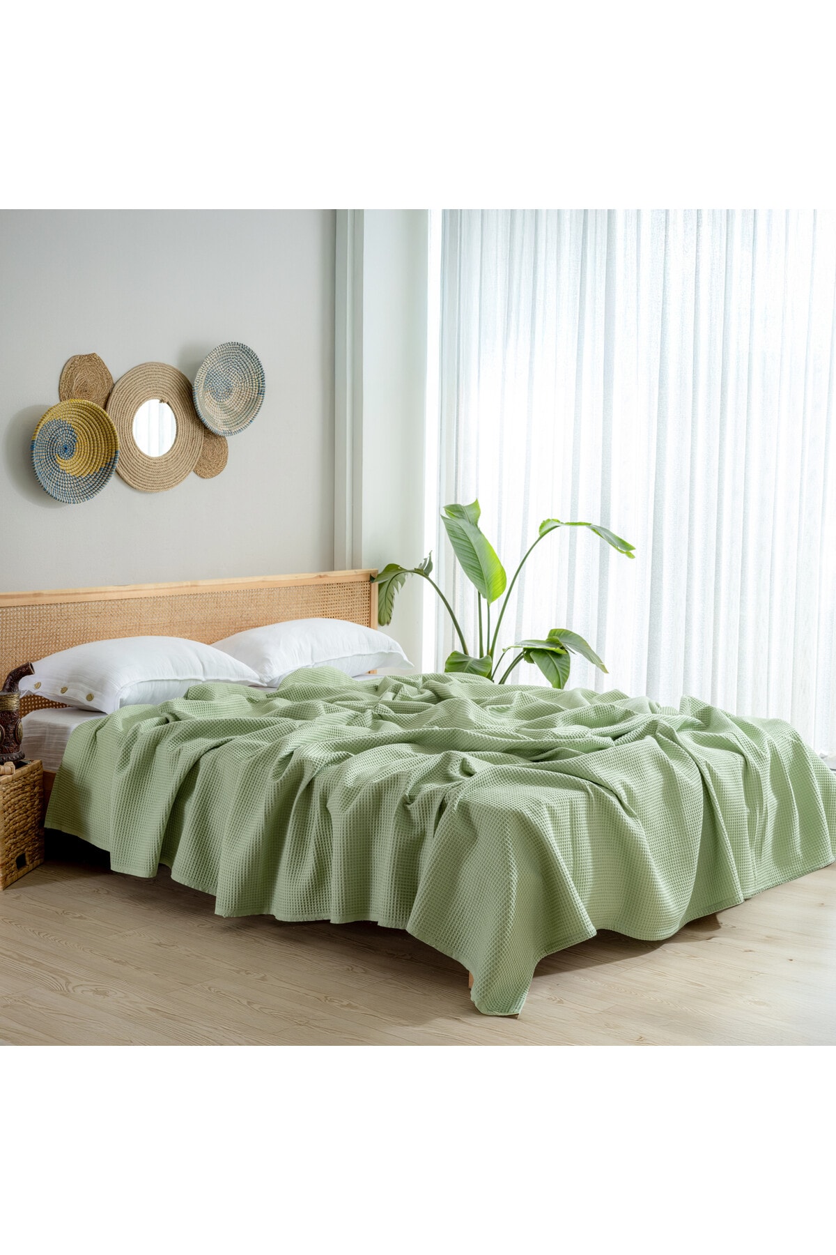 Pike Yatak Örtüsü Çift Kişilik Waffle - %100 Pamuk Hafif 4 Mevsim Havadar Yüksek Kaliteli Pikeler