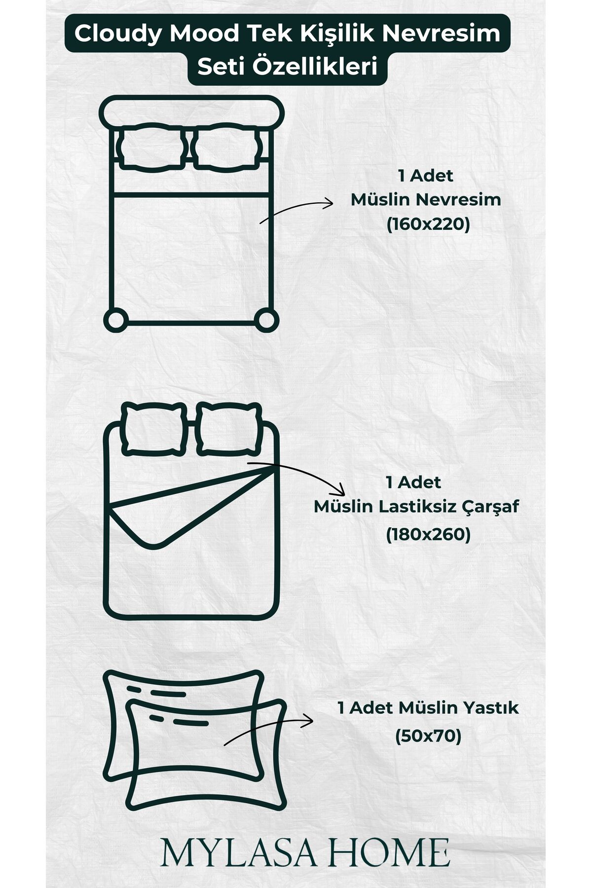 Cloudy Mood Müslin Tek Kişilik Nevresim Takımı | Nevresim,yastık Kılıfı,düz Çarşaflı |