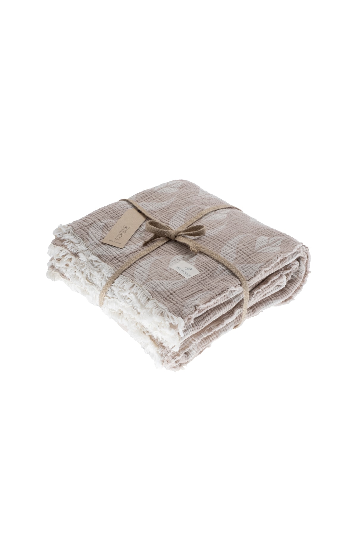 Çift Kişilik Küçük Yaprak Desenli %100 Organik Pamuk Müslin Yatak Örtüsü