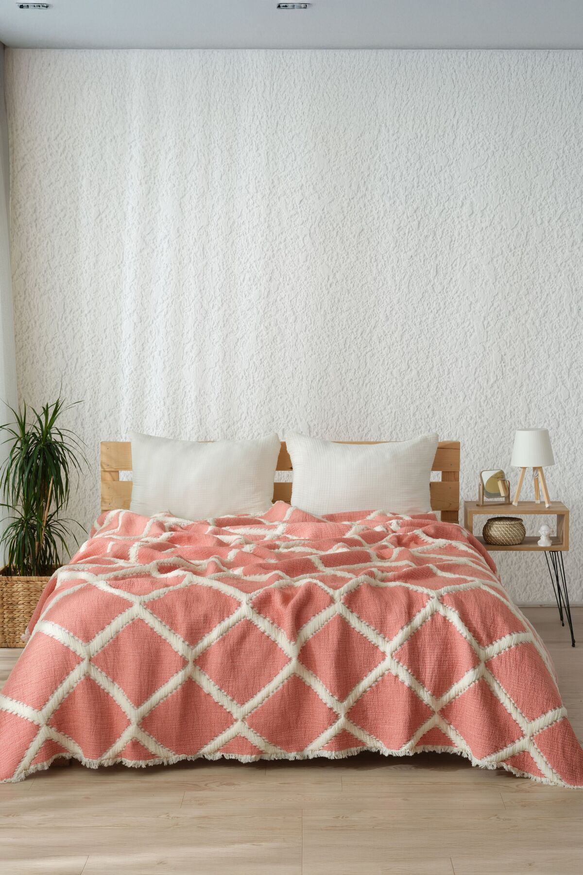 Müslin 7 Katlı Baklava Desenli (JAKARLI) Yorgan Çift Kişilik 240x260cm - kiremit