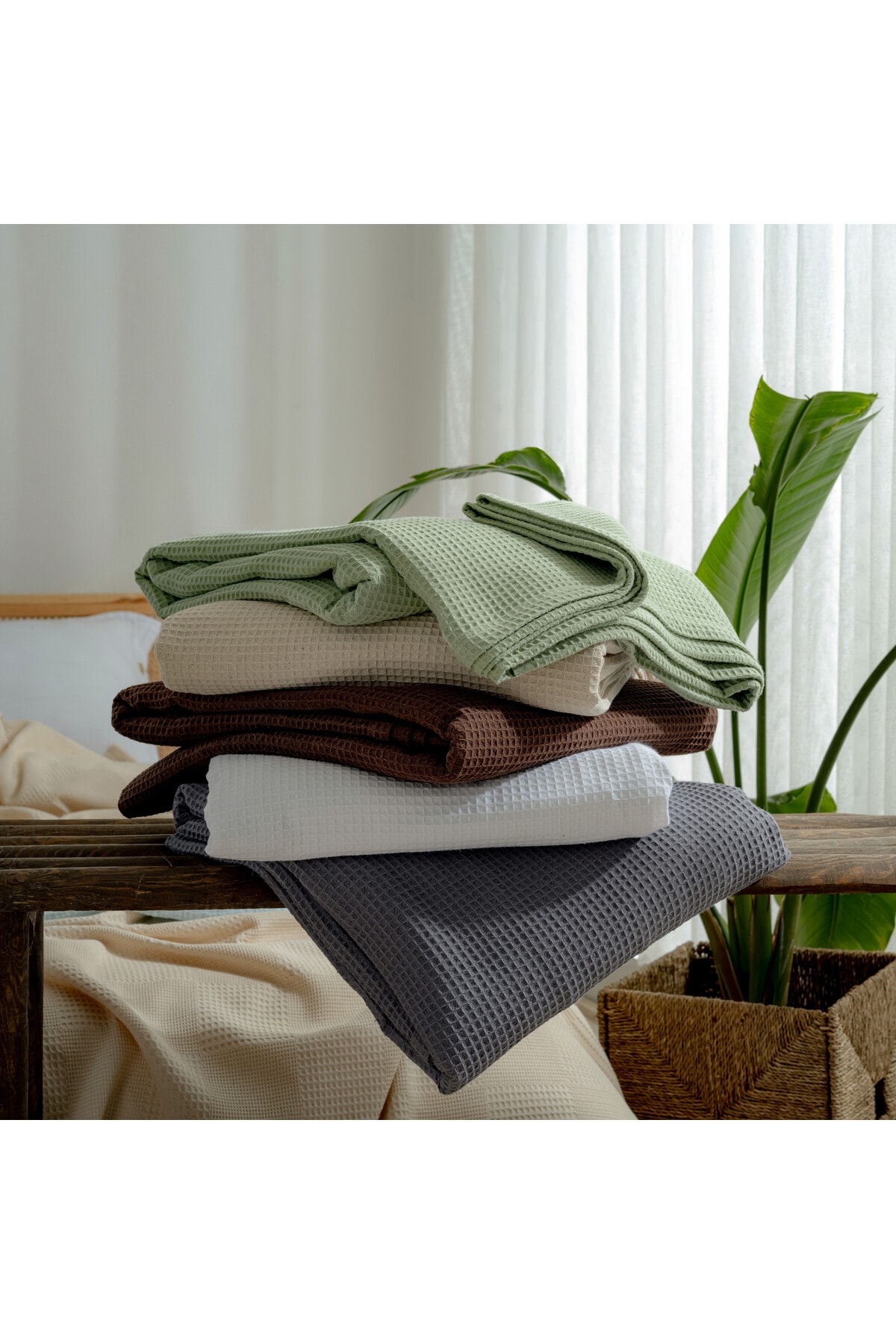 Pike Yatak Örtüsü Çift Kişilik Waffle - %100 Pamuk Hafif 4 Mevsim Havadar Yüksek Kaliteli Pikeler