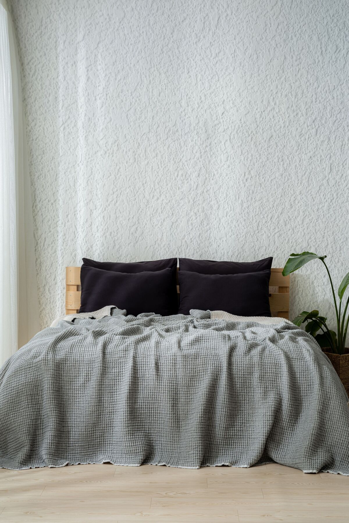 Müslin 7 Katlı Lira Serisi Yorgan Çift Kişilik 240x260cm (Çift Taraflı) - siyah-gri