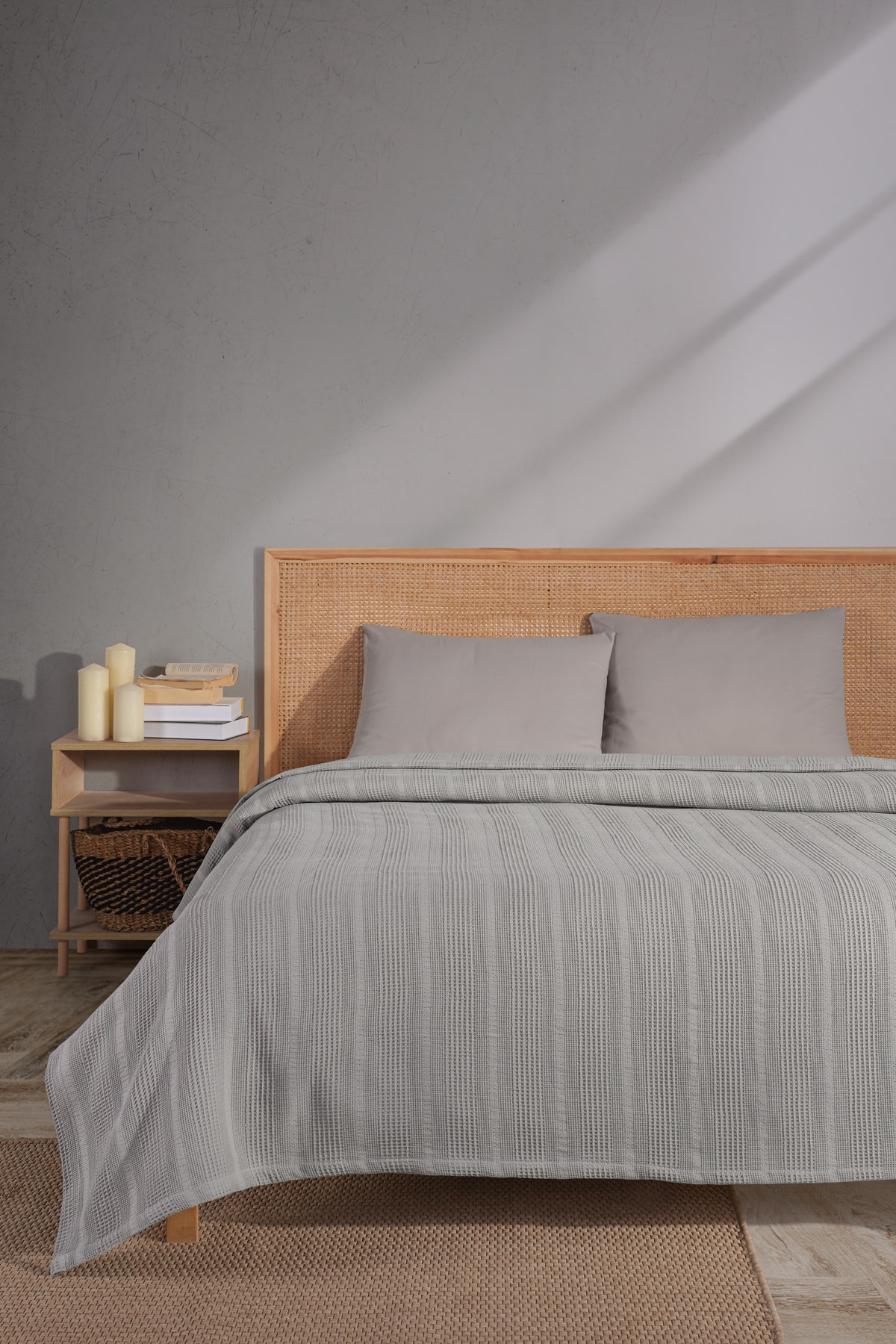 Çift Kişilik Pamuklu Yatak Örtüsü / Pike - 200x230 Cm-antrasit - gri