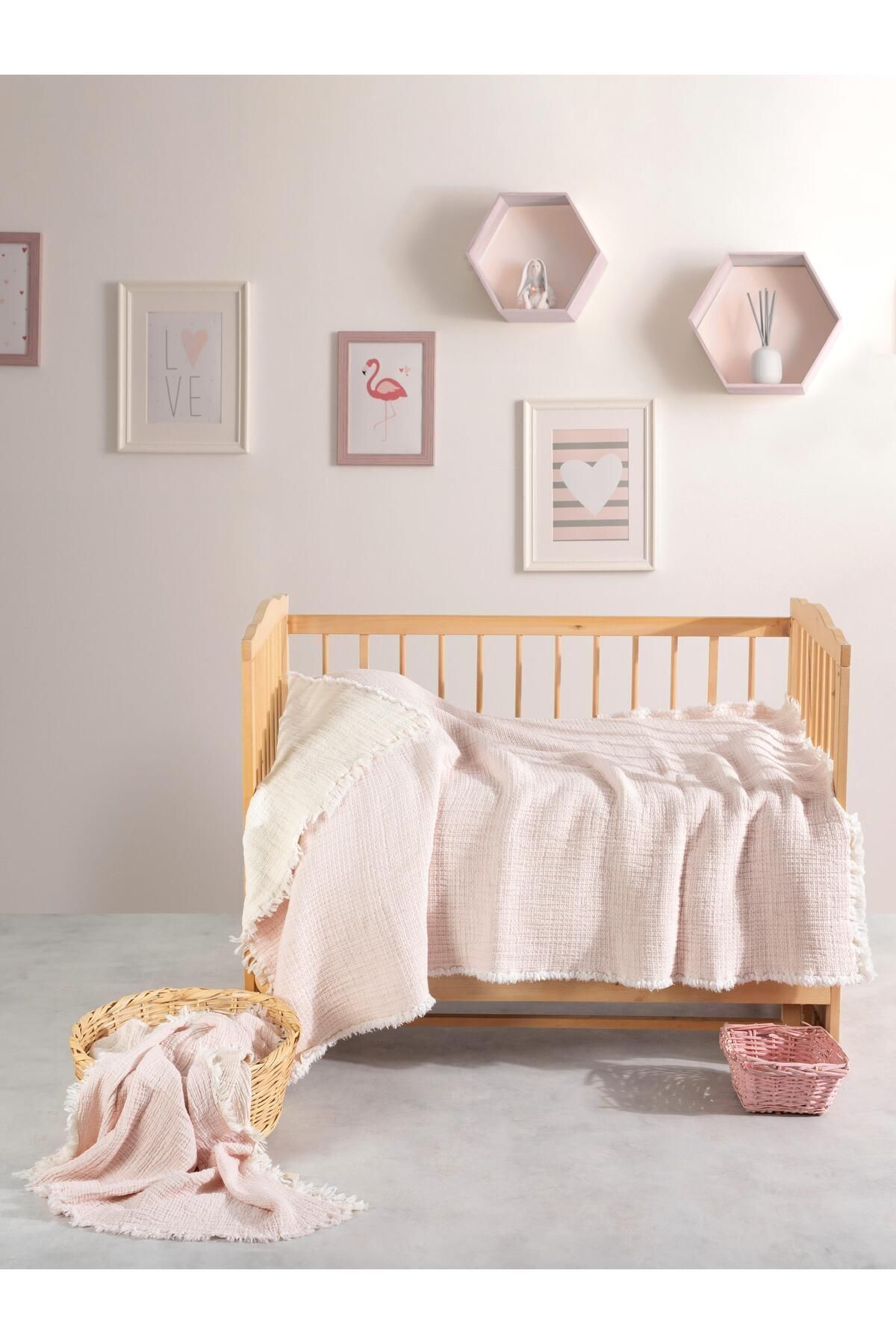 Kosha Serisi Müslin Gri Bebek Yorganı 100 X 150cm - pudra