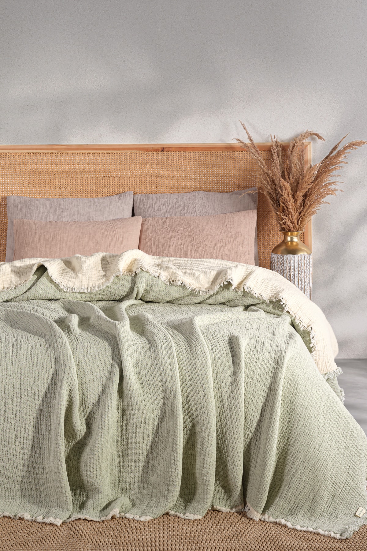 Müslin Kosha Serisi Hybrid Uyku Ürünleri Kahverengi Yorgan 240x260cm - yeşil