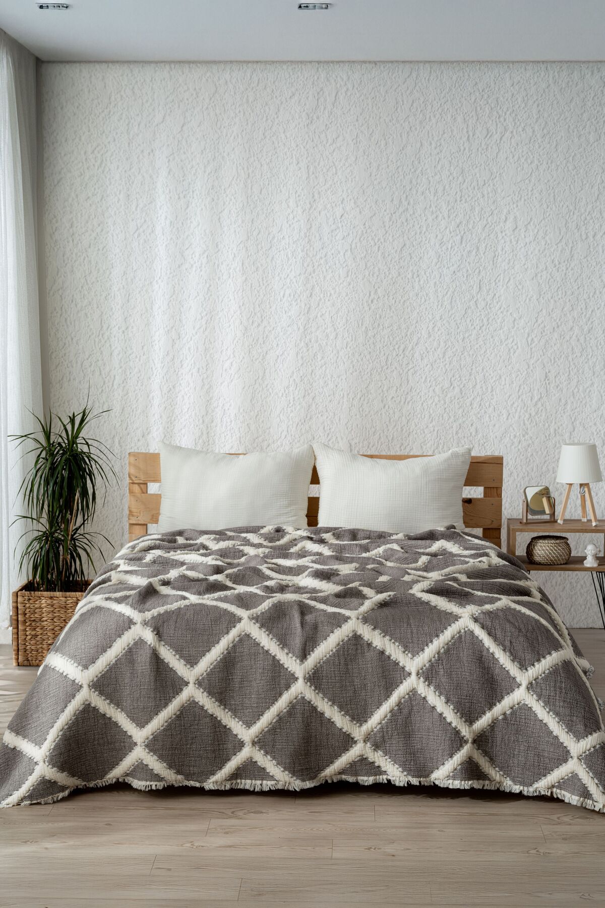 Müslin 7 Katlı Baklava Desenli (JAKARLI) Yorgan Çift Kişilik 240x260cm - antrasit