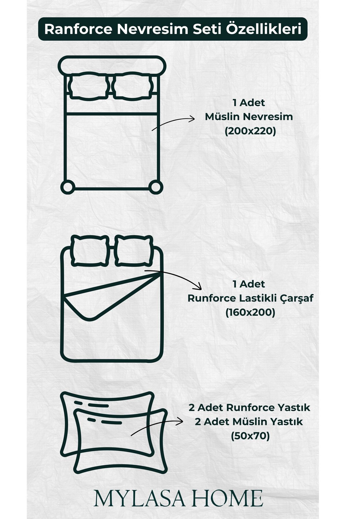 Müslin Antrasit Çift Kişilik Nevresim Seti | Nevresim,yastık Kılıfı,lastikli Çarşaflı |