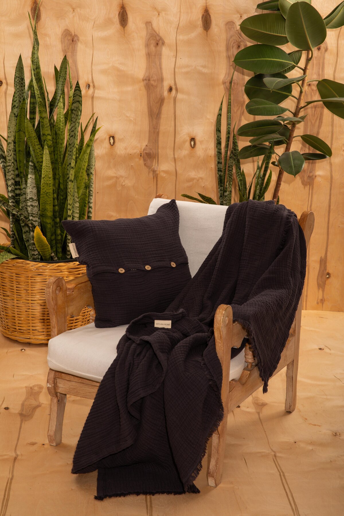 Definite 4 Katlı Müslin Düğmeli  Dekoratif Kırlent Kılıfı 45x45 - antrasit