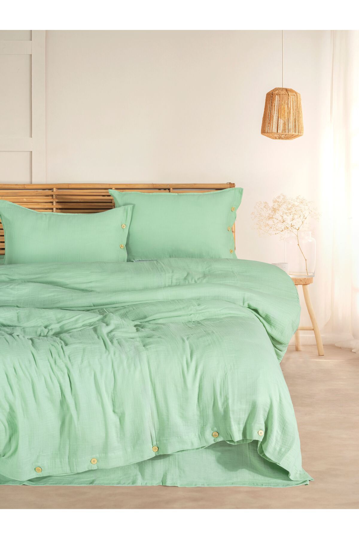 Cloudy Mood Müslin Tek Kişilik Nevresim Takımı | Nevresim,yastık Kılıfı,düz Çarşaflı | - açık yeşil