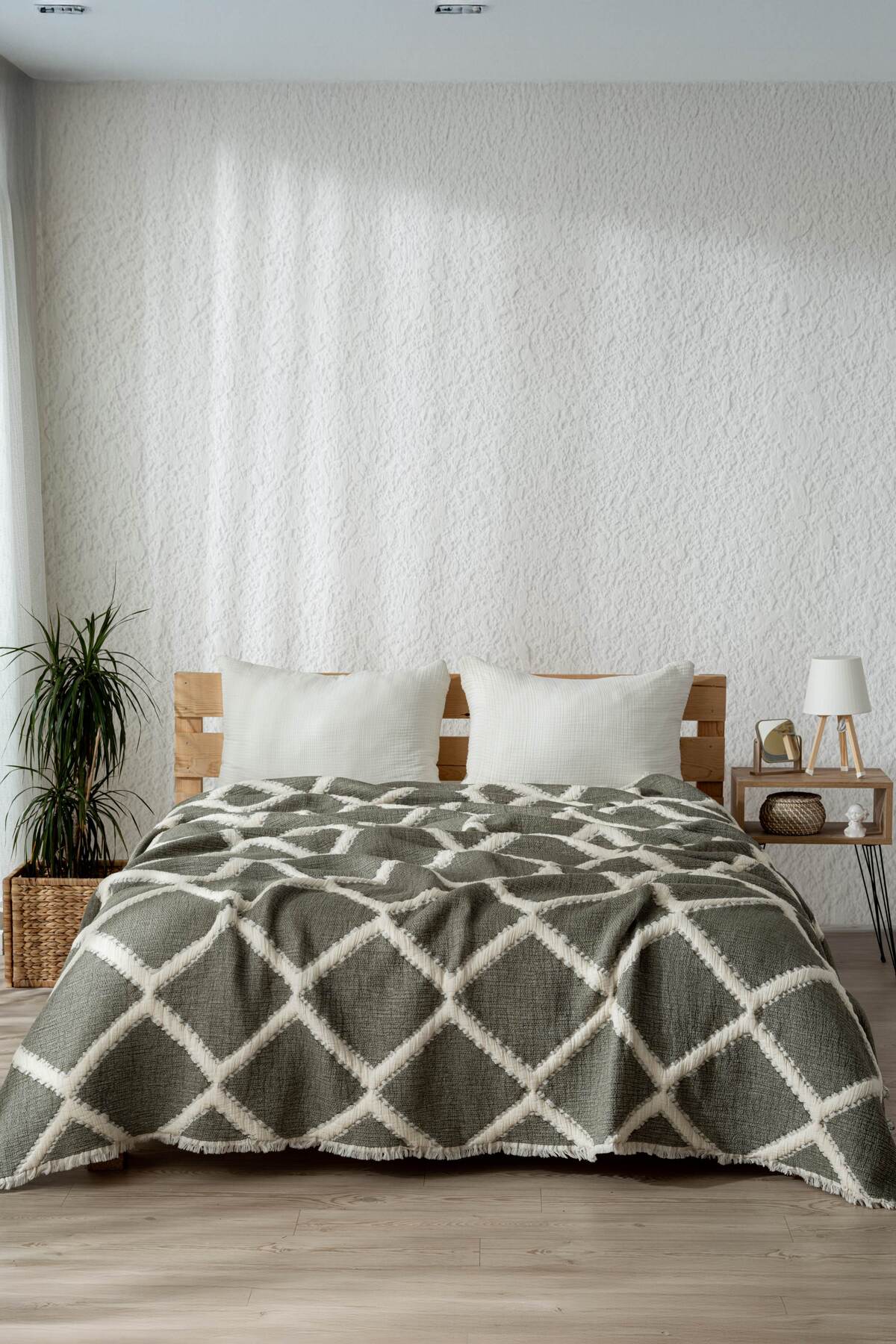 Müslin 7 Katlı Baklava Desenli (JAKARLI) Yorgan Çift Kişilik 240x260cm - haki