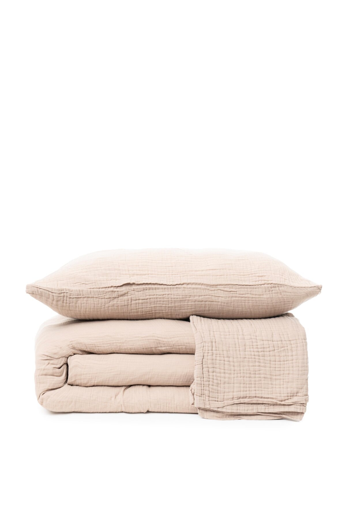 Full Set Müslin Antrasit Nevresim Takımı Çift Kişilik | Nevresim,yastık Kılıfı,düz Çarşaflı | - krem