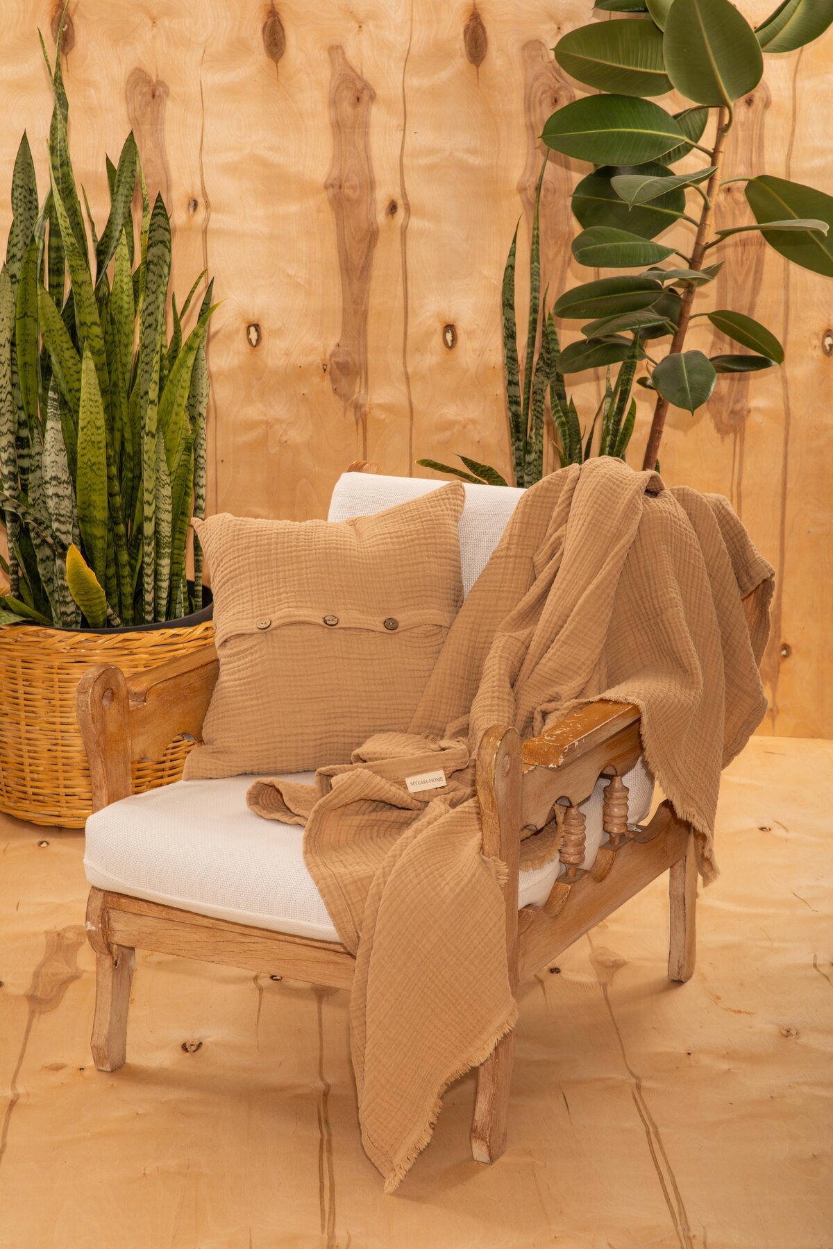 MylasaHome 4 Katlı Müslin Definite Desenli Kırlent Kılıfı 45 x 45 - bej