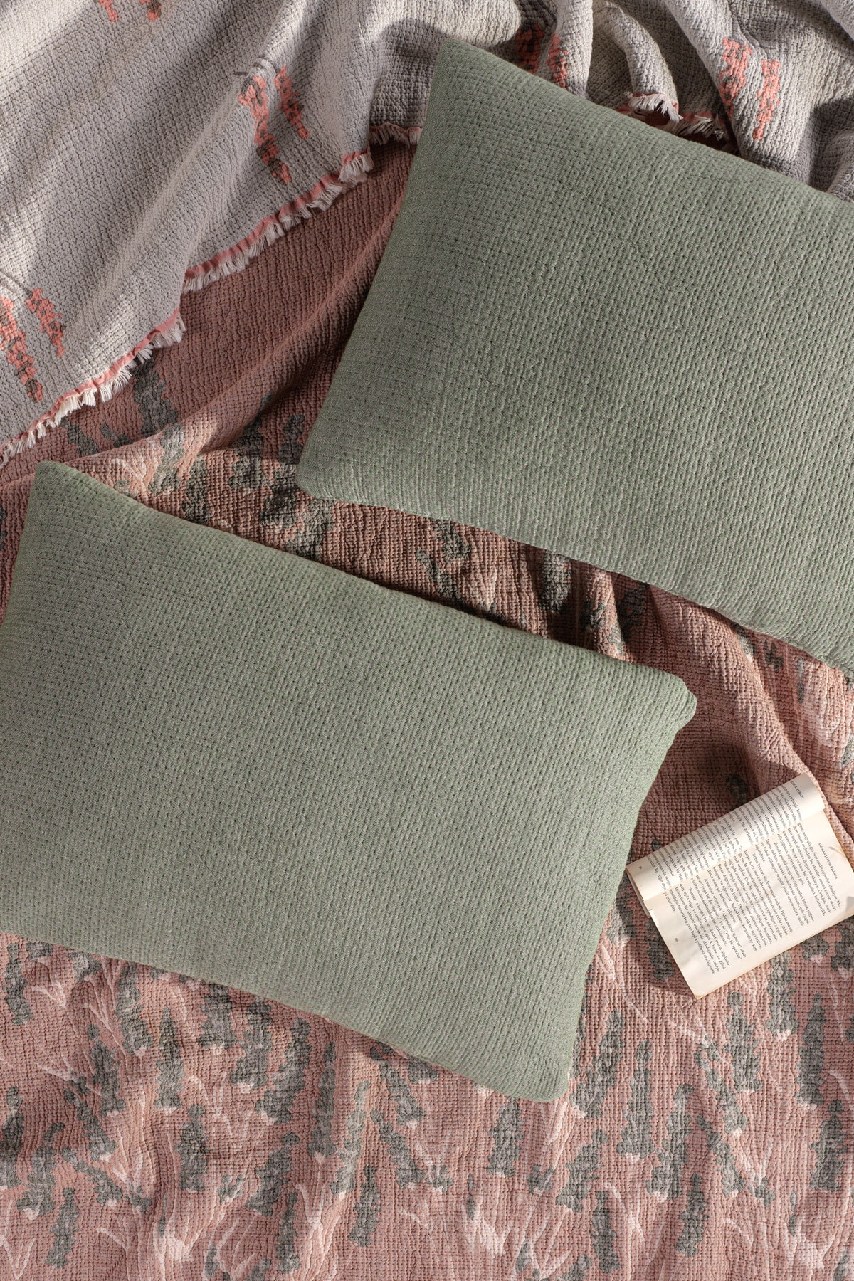 MylasaHome 4 Katlı Müslin Lavanta Desenli Çift Kişilik Yatak Örtüsü 220 x 240