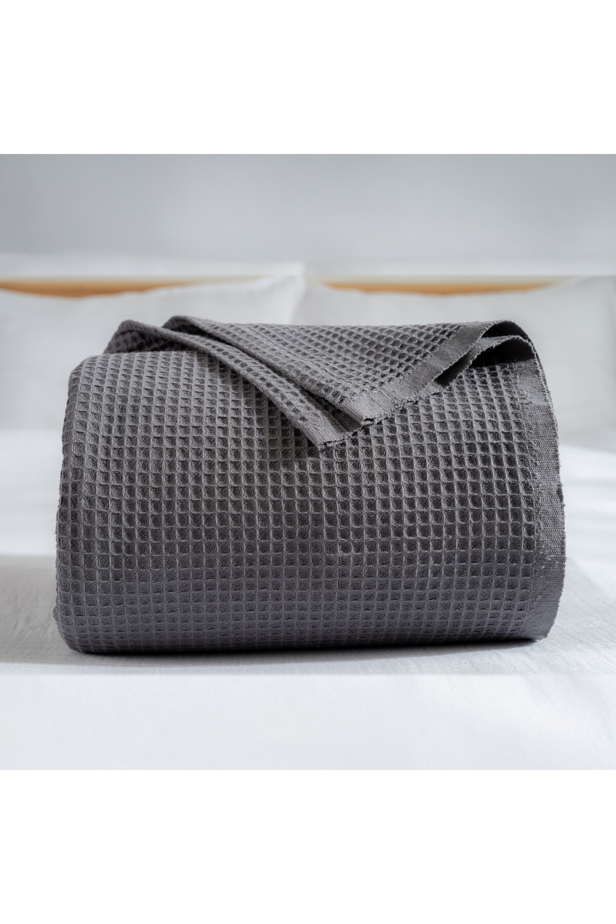 Pike Yatak Örtüsü Çift Kişilik Waffle - %100 Pamuk Hafif 4 Mevsim Havadar Yüksek Kaliteli Pikeler - koyu gri