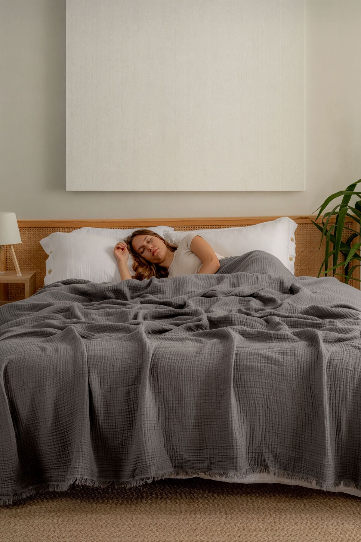 Müslin Yatak Örtüsü Ultra Yumuşak Yüksek Kaliteli 4 Kat Muslin Pike (Tek Kişilik (180x240 cm) - koyu gri